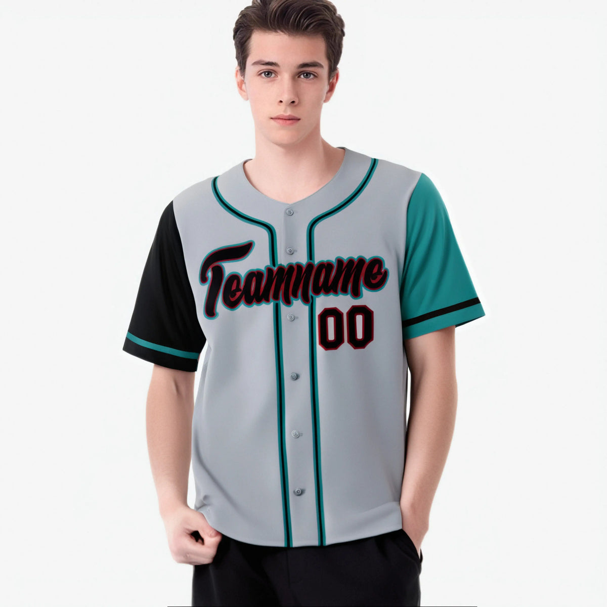 Custom Gray Black Aqua Authentic Baseball Jersey
