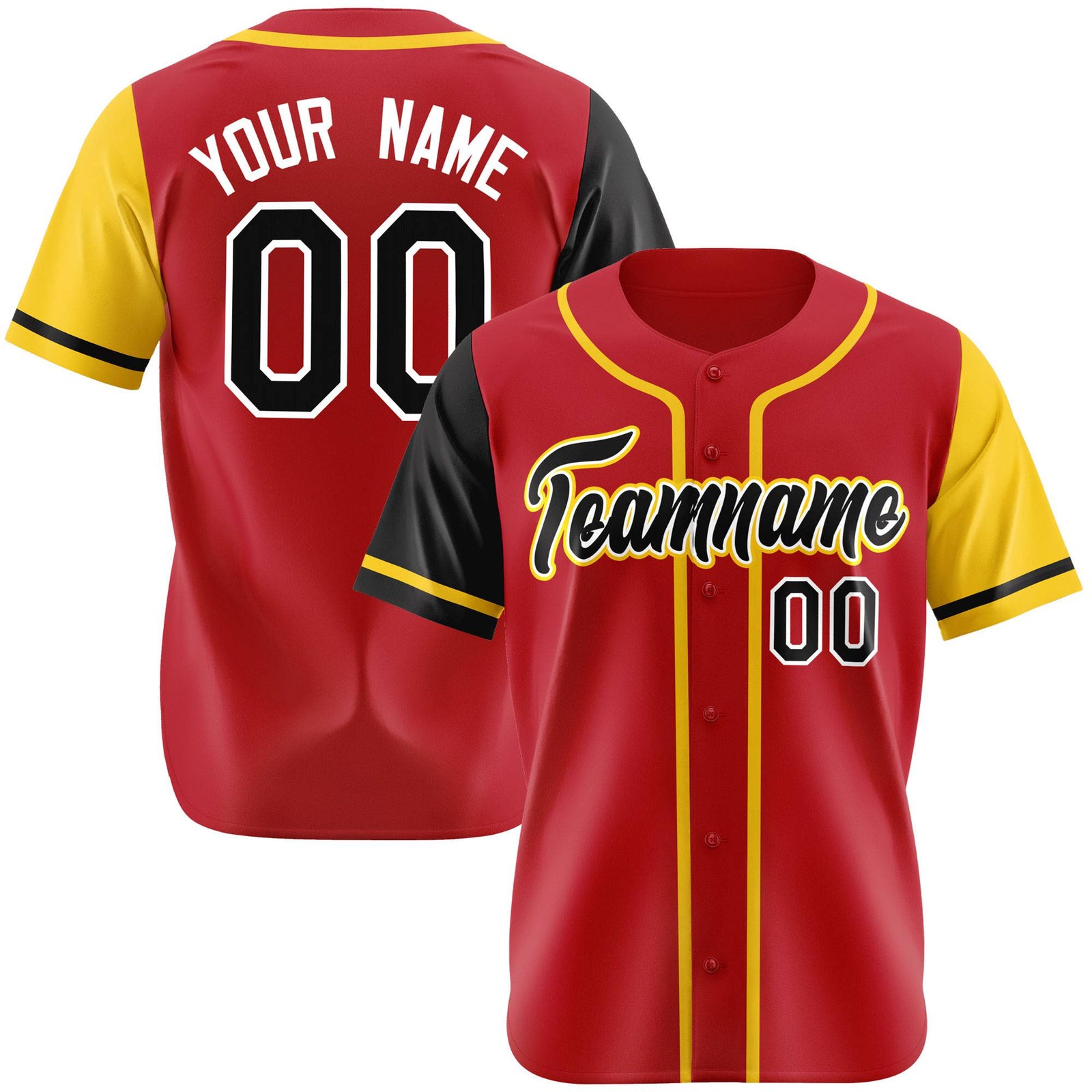 Custom Red Gold Black Yellow Authentic Baseball Jersey