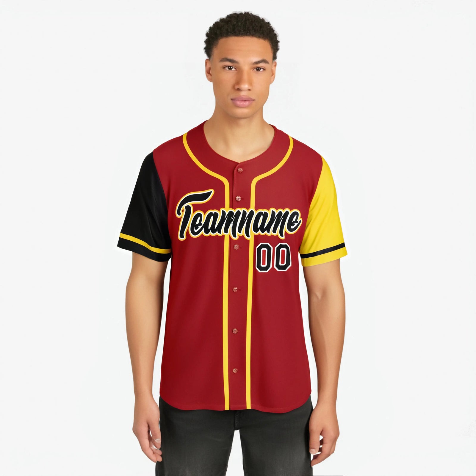 Custom Red Gold Black Yellow Authentic Baseball Jersey