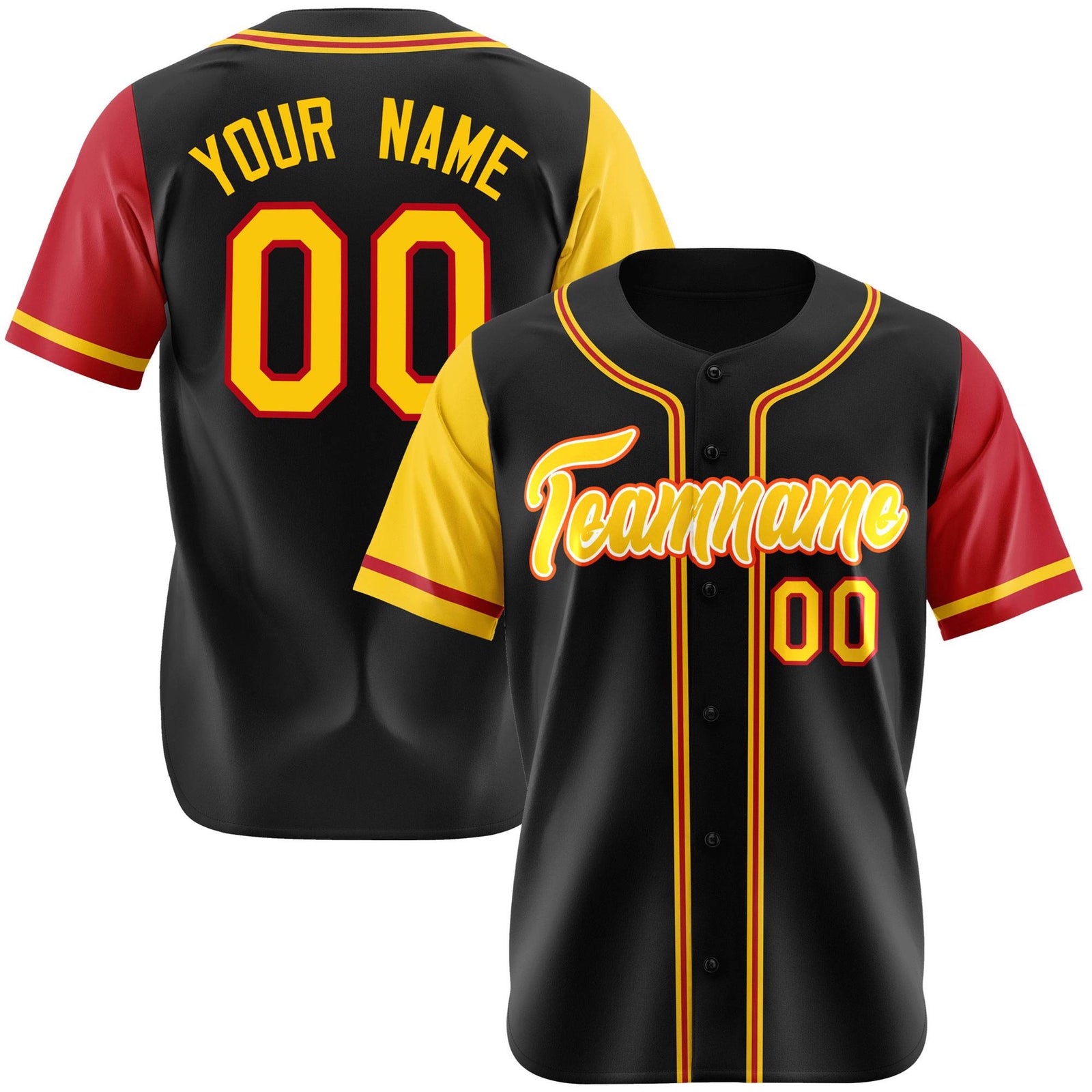 Custom Black Yellow Red Authentic Baseball Jersey