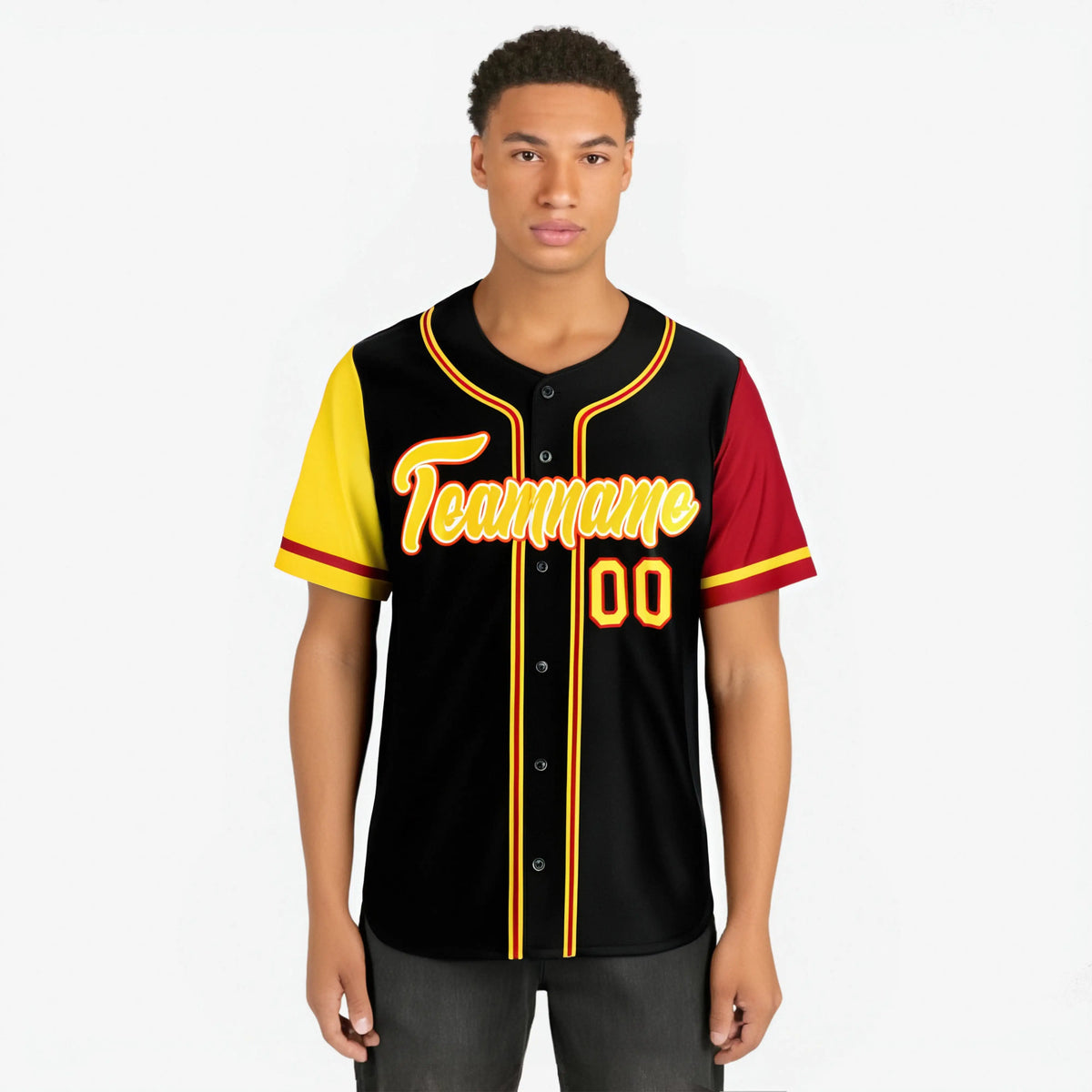Custom Black Yellow Red Authentic Baseball Jersey