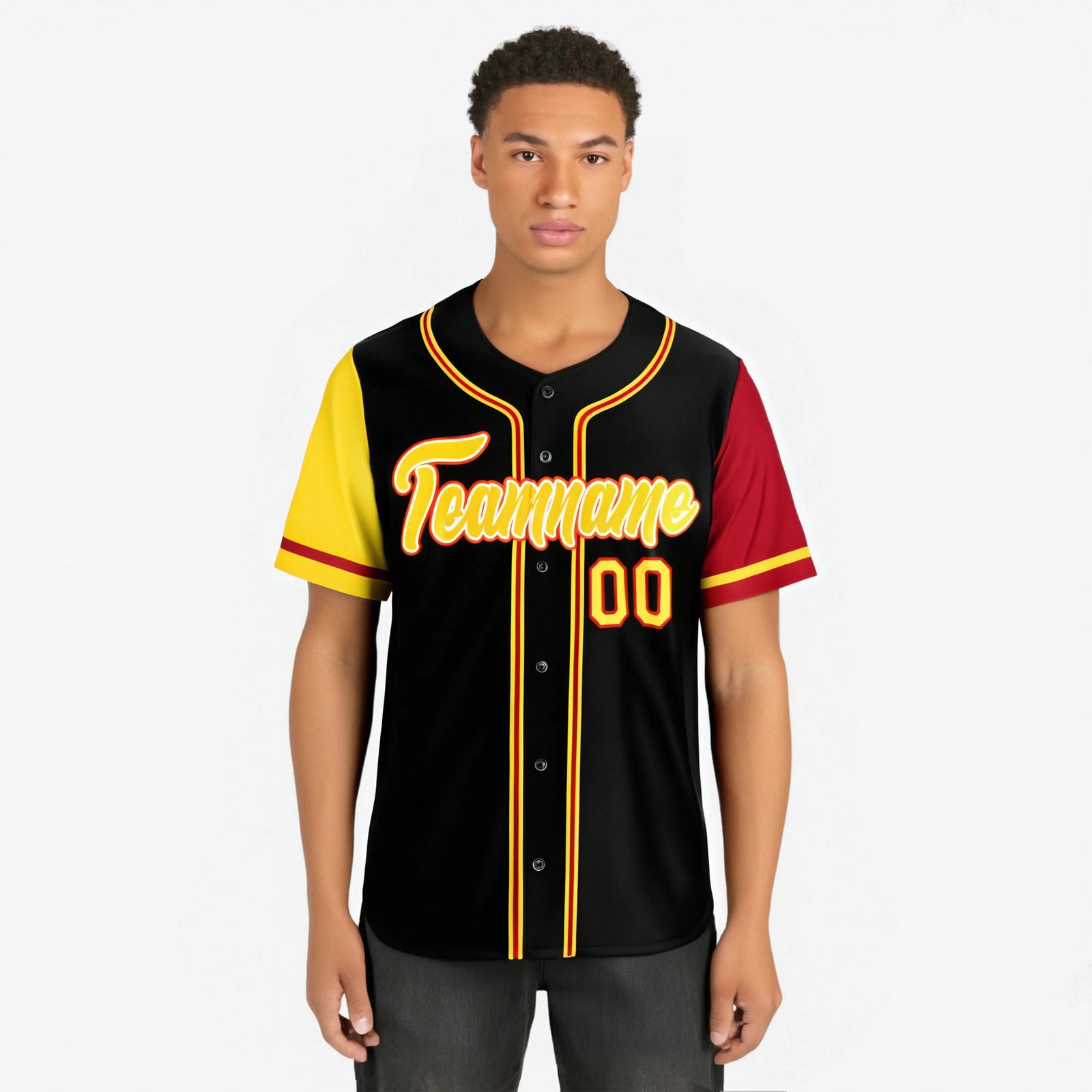 Custom Black Yellow Red Authentic Baseball Jersey