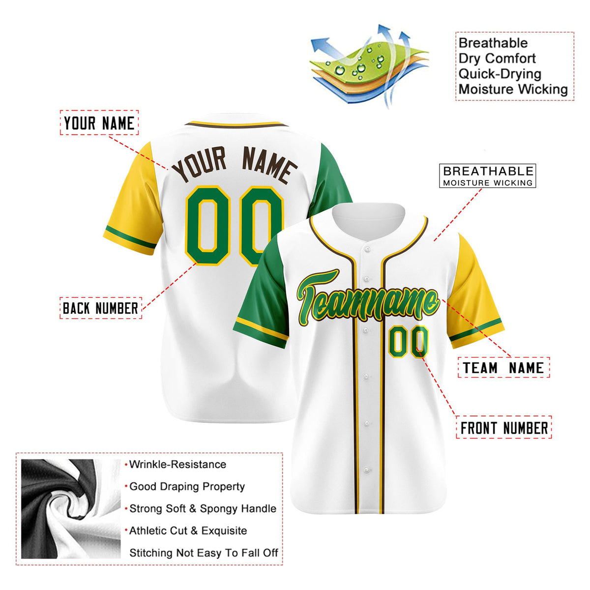 Custom White Kelly Green Yellow Authentic Baseball Jersey