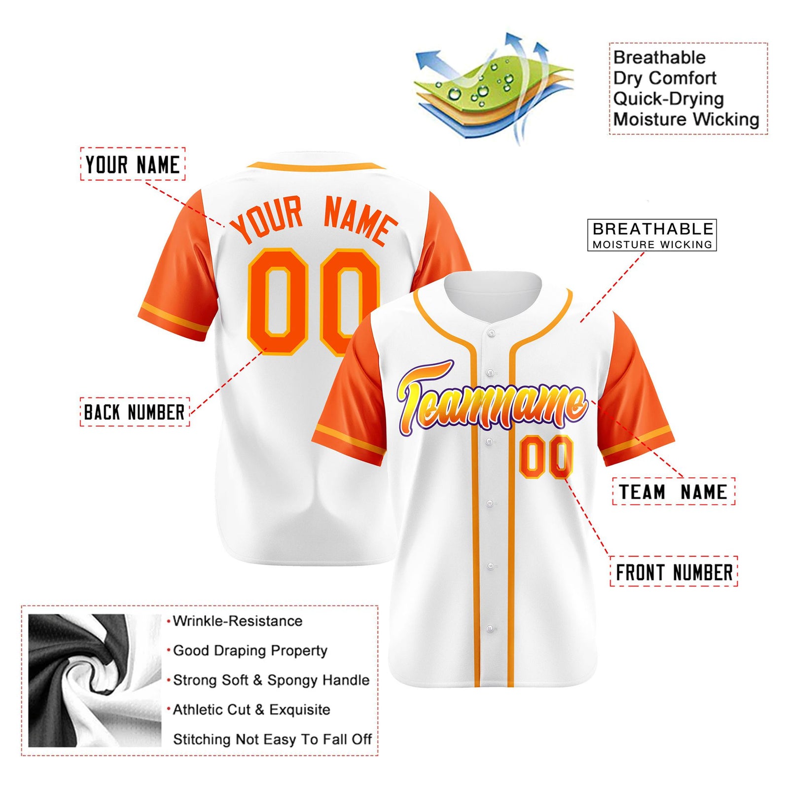 Custom White Orange Authentic Baseball Jersey
