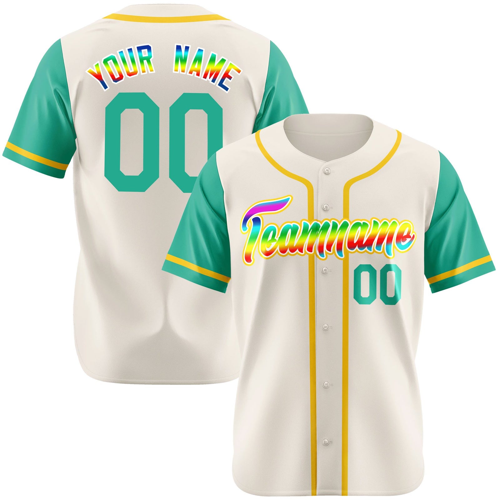 Custom Cream Teal Gold Authentic Baseball Jersey