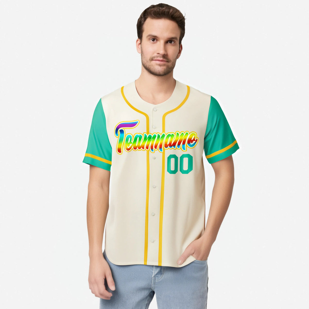 Custom Cream Teal Gold Authentic Baseball Jersey