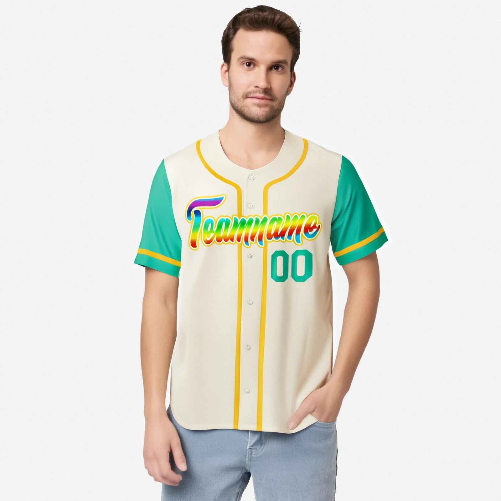 Custom Cream Teal Gold Authentic Baseball Jersey