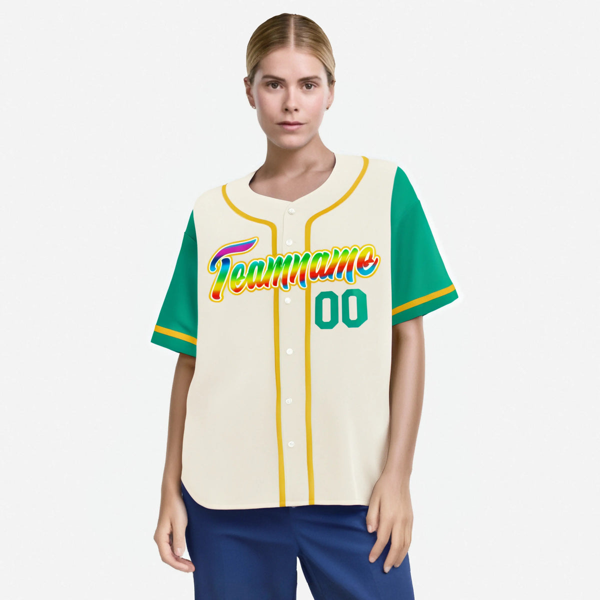 Custom Cream Teal Gold Authentic Baseball Jersey