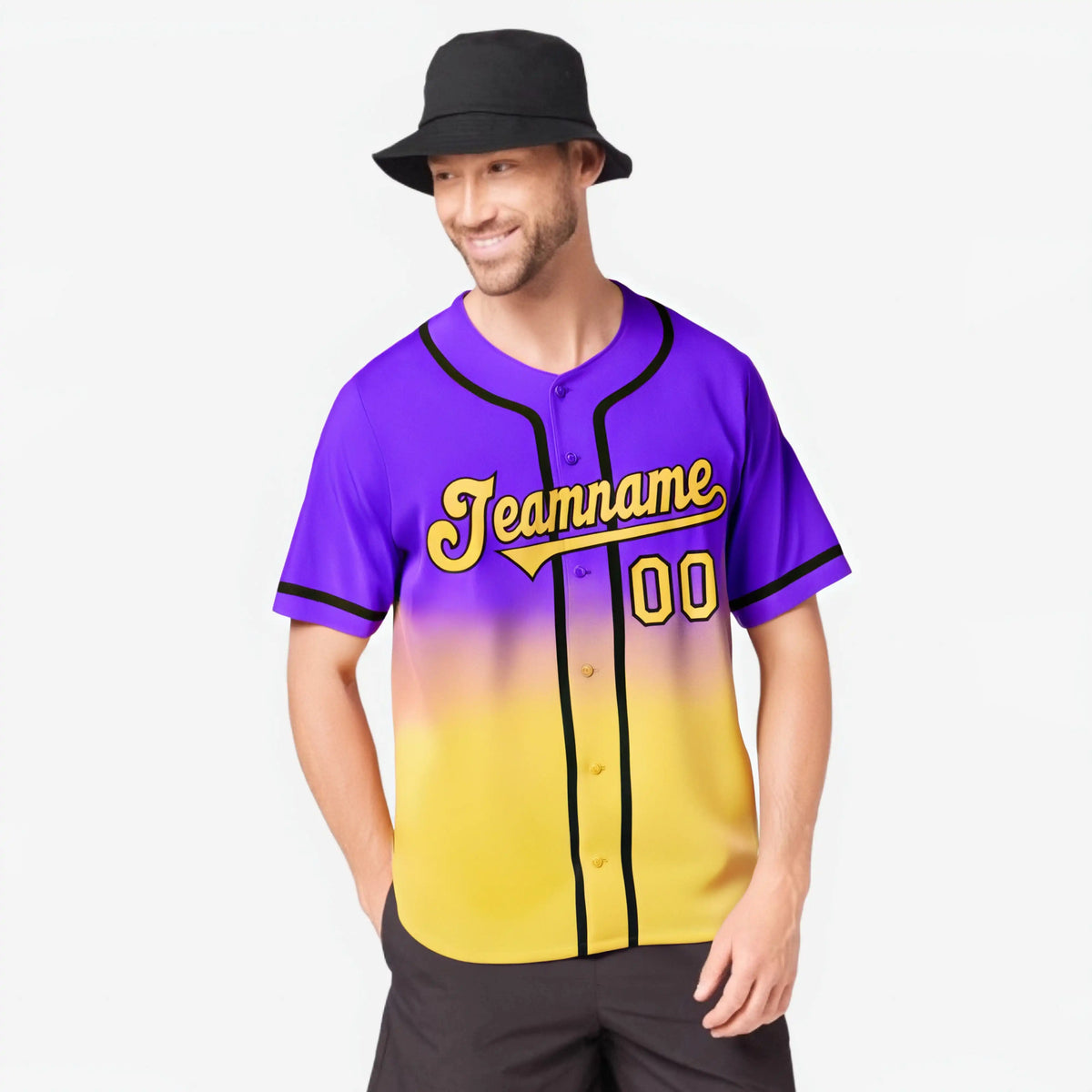 Custom Purple Yellow-Black Authentic Fade Fashion Baseball Jersey