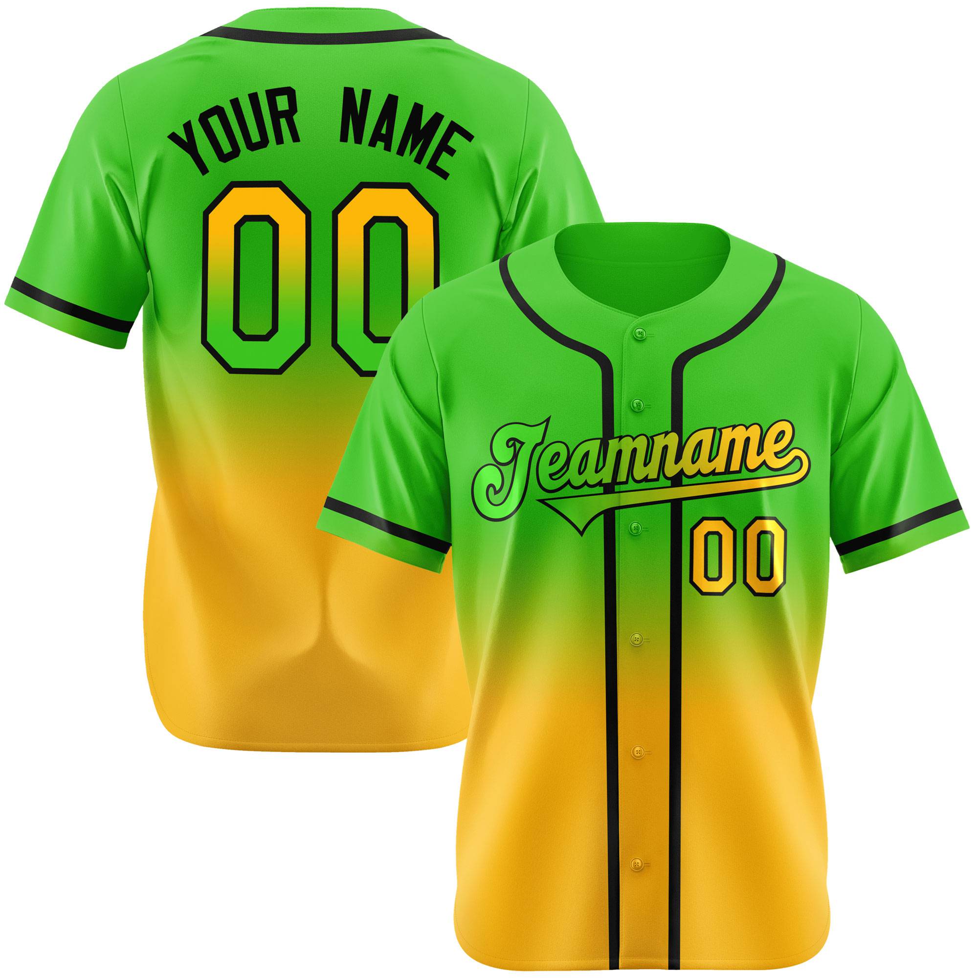 Custom Green Yellow-Black Authentic Fade Fashion Baseball Jersey