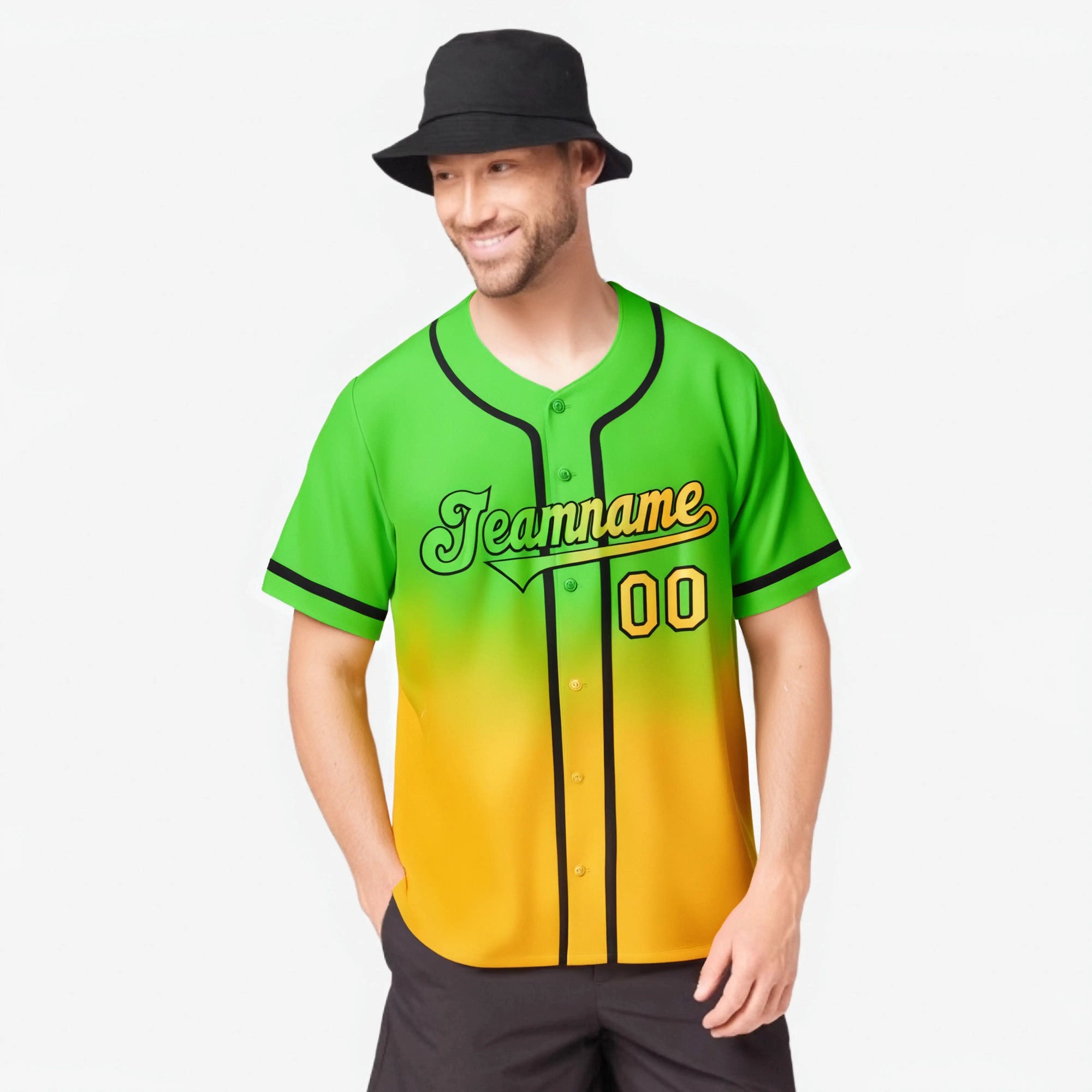 Custom Green Yellow-Black Authentic Fade Fashion Baseball Jersey