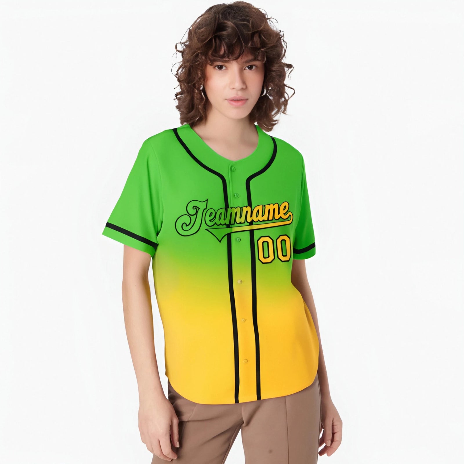 Custom Green Yellow-Black Authentic Fade Fashion Baseball Jersey