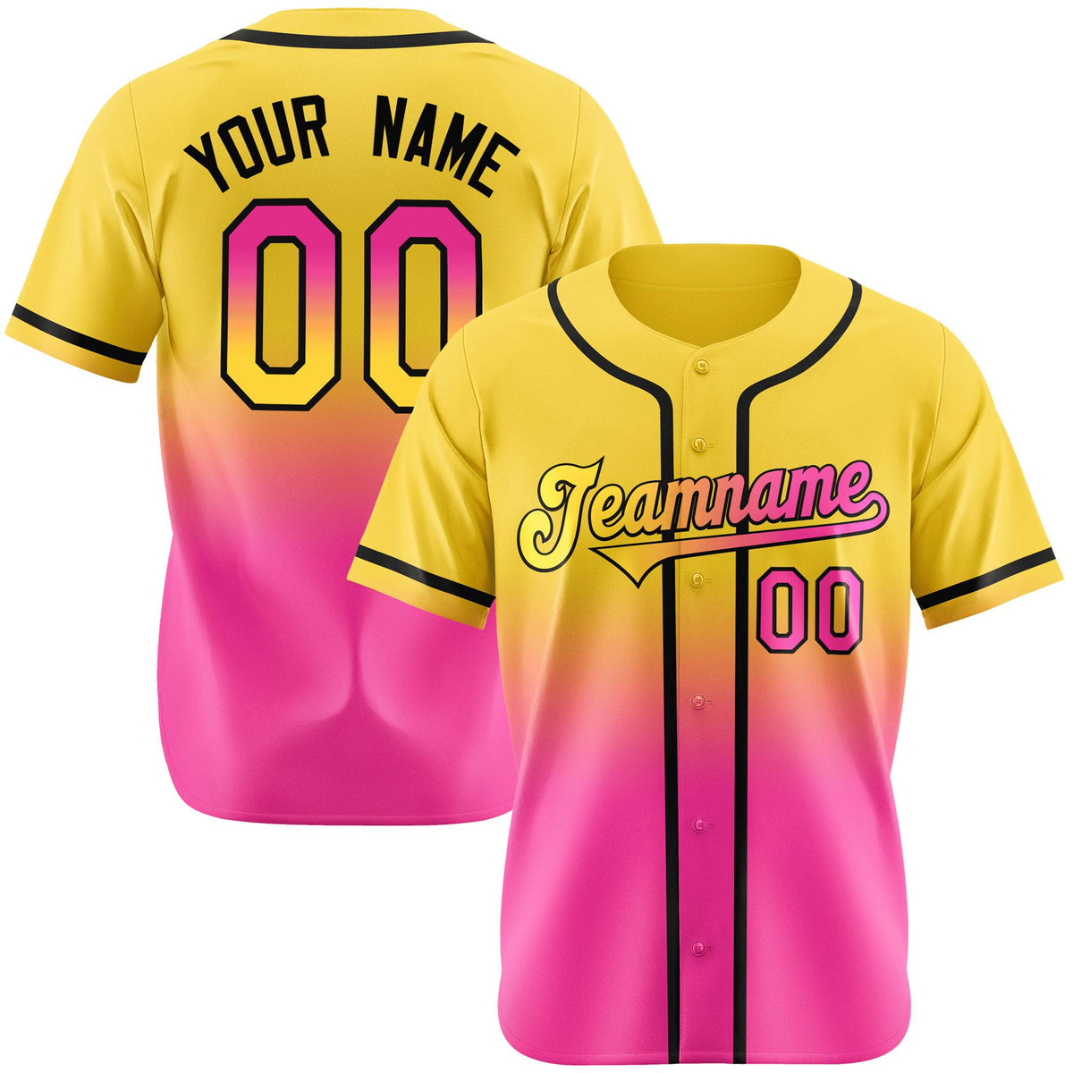 Custom Yellow Pink-Black Authentic Fade Fashion Baseball Jersey