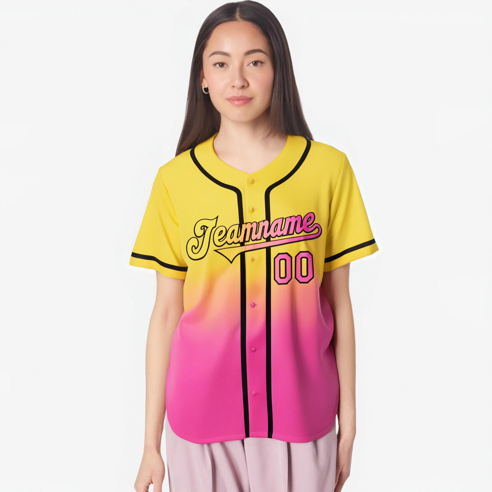 Custom Yellow Pink-Black Authentic Fade Fashion Baseball Jersey