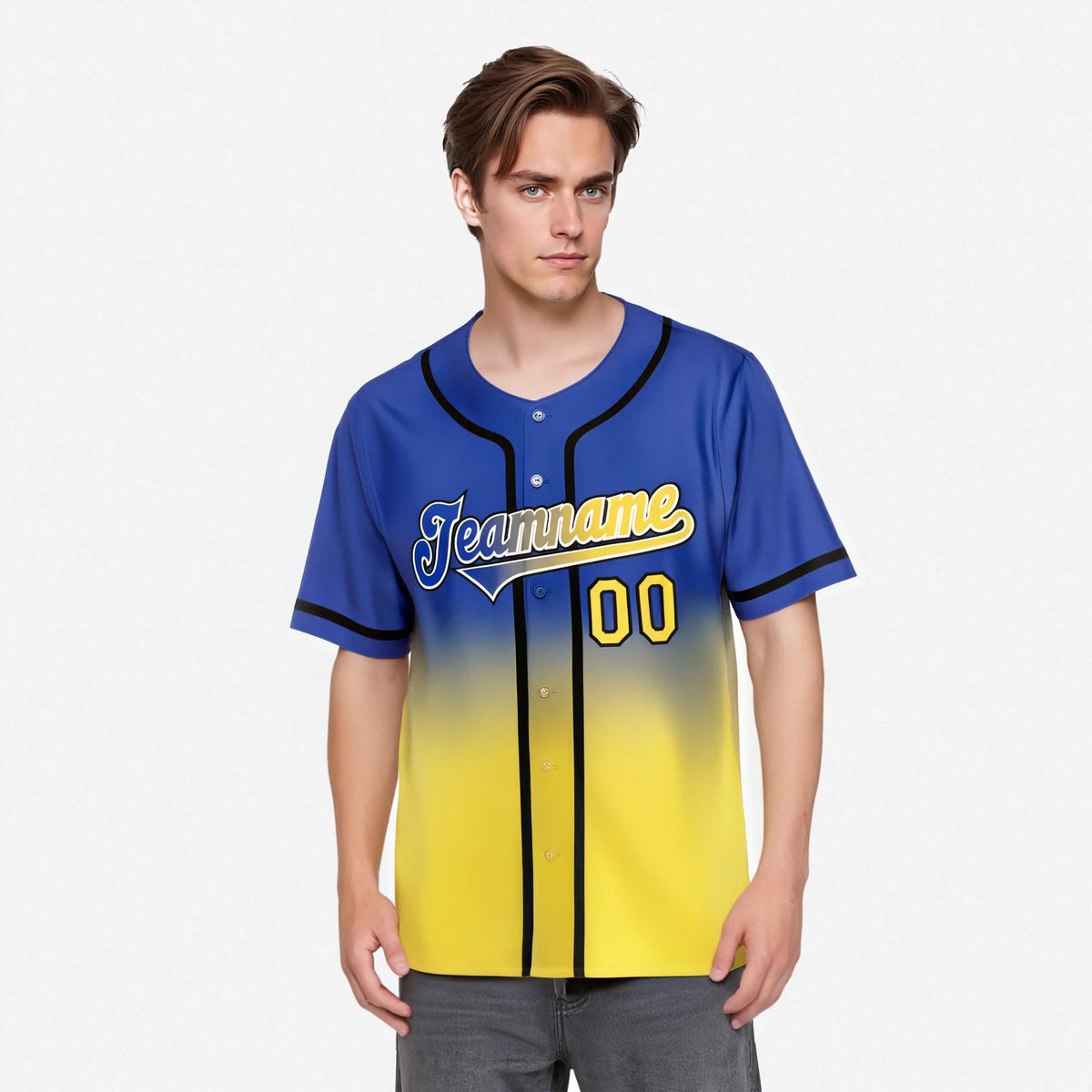 Custom Blue Yellow-Black Authentic Fade Fashion Baseball Jersey