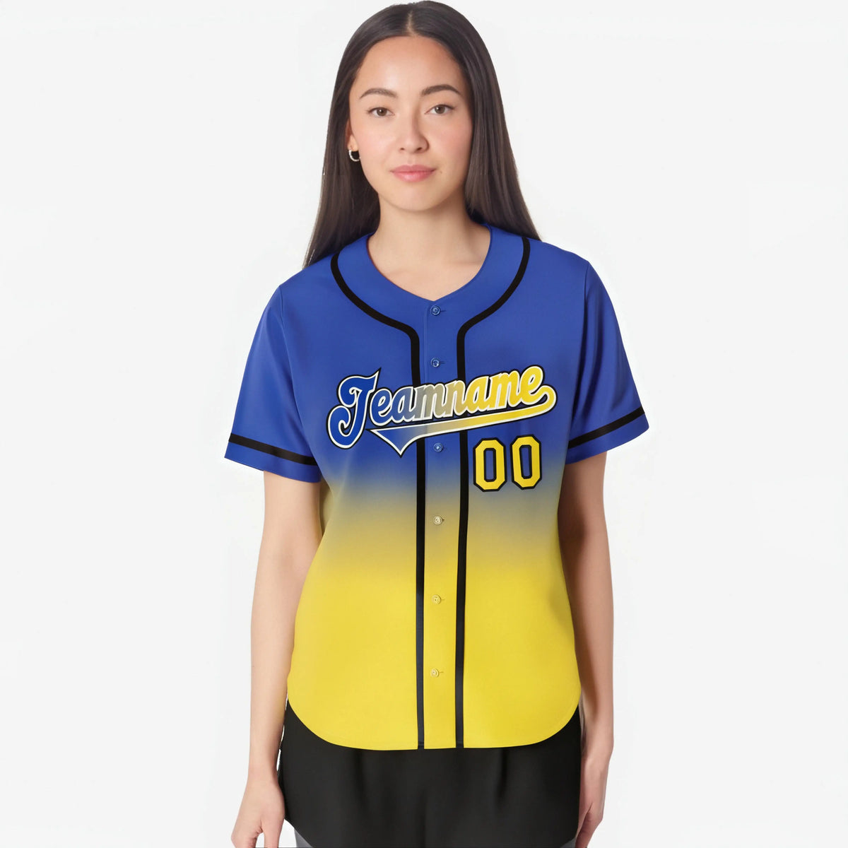 Custom Blue Yellow-Black Authentic Fade Fashion Baseball Jersey