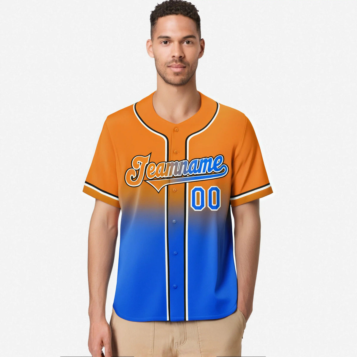 Custom Orange Sky Blue Black Authentic Fade Fashion Baseball Jersey