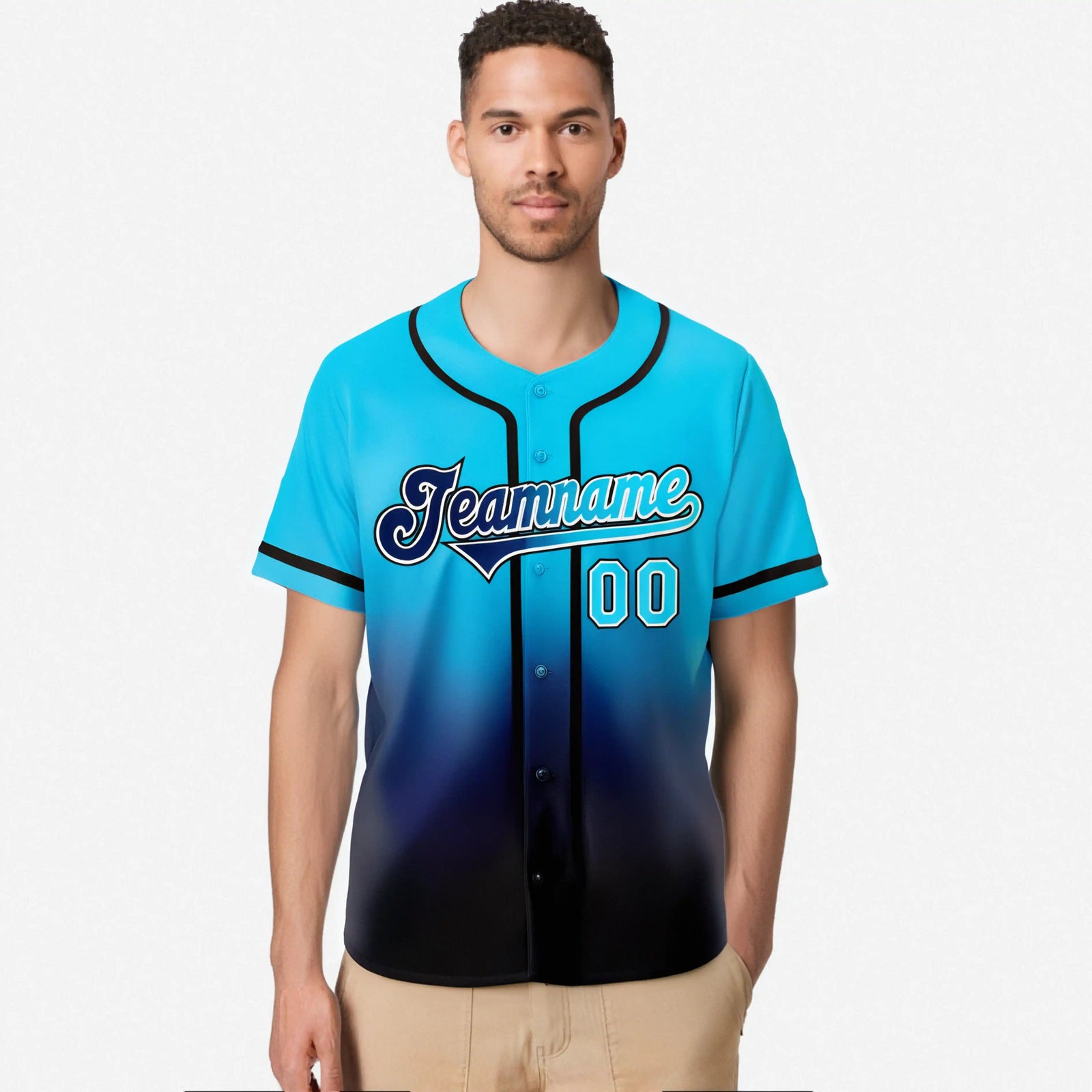 Custom Sky Blue Navy Authentic Fade Fashion Baseball Jersey