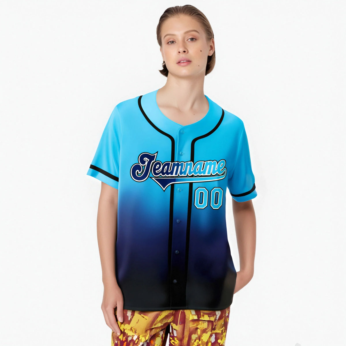 Custom Sky Blue Navy Authentic Fade Fashion Baseball Jersey