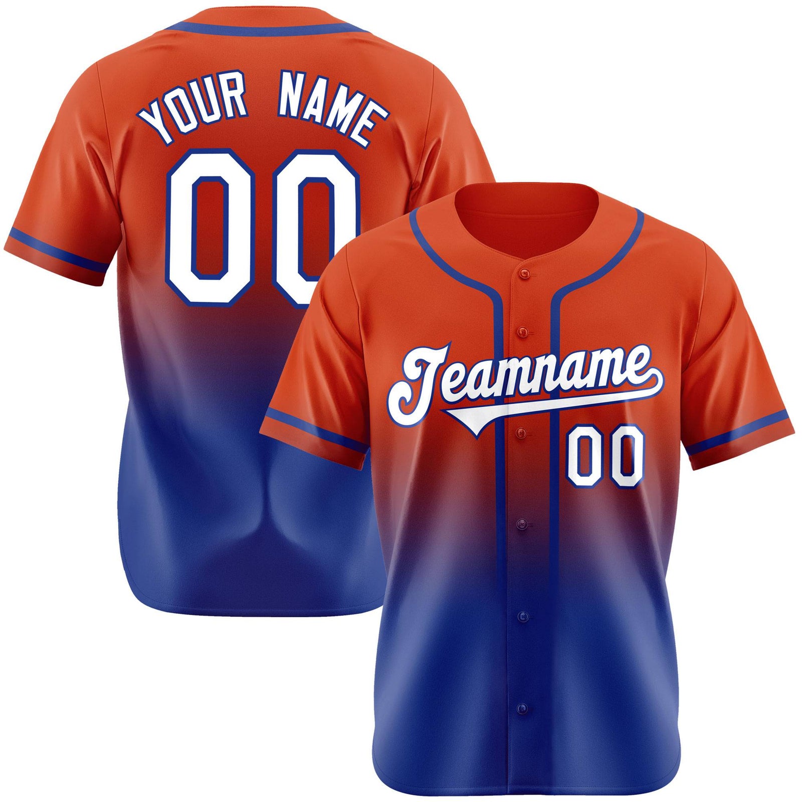 Custom Orange-Royal Blue-White Authentic Fade Fashion Baseball Jersey