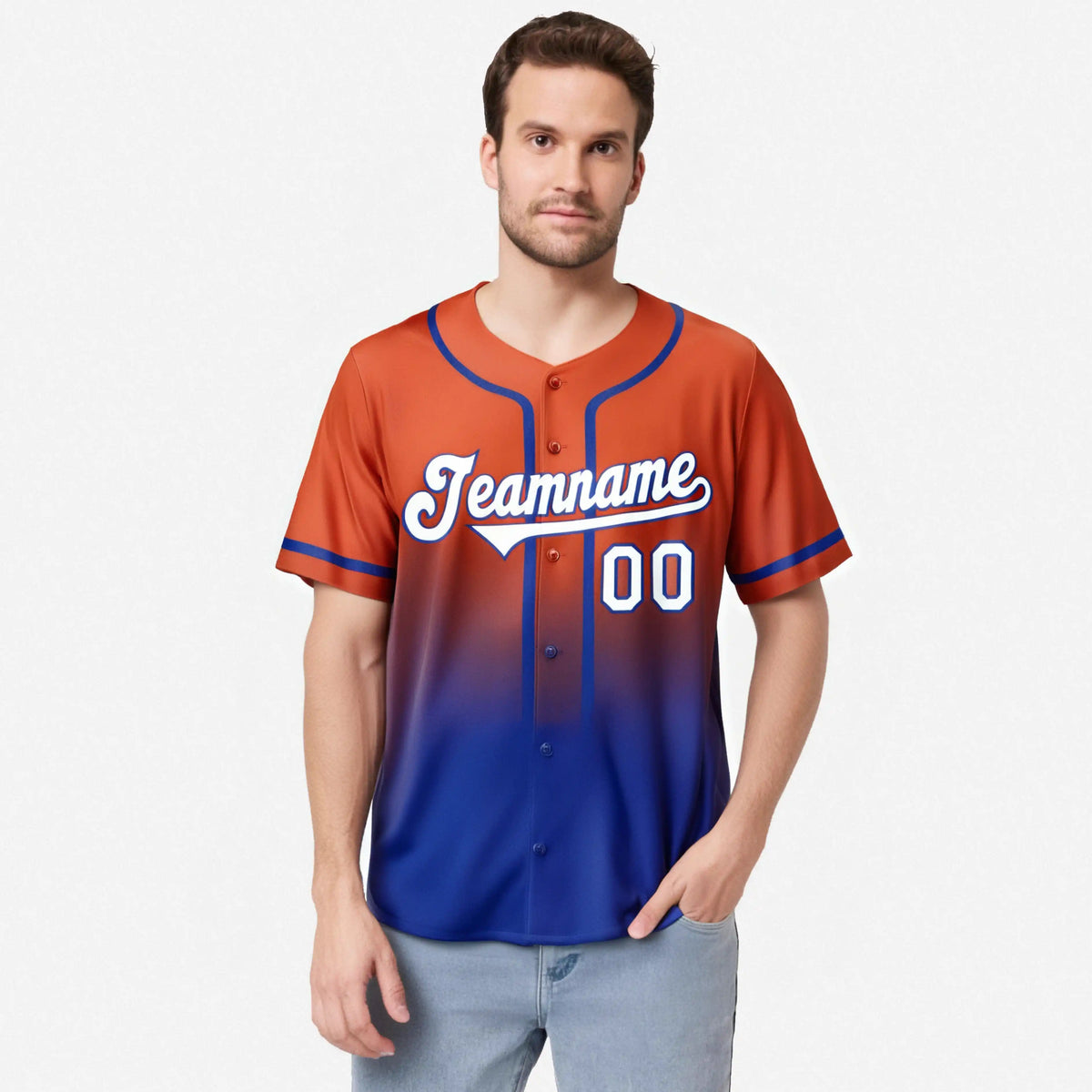 Custom Orange-Royal Blue-White Authentic Fade Fashion Baseball Jersey
