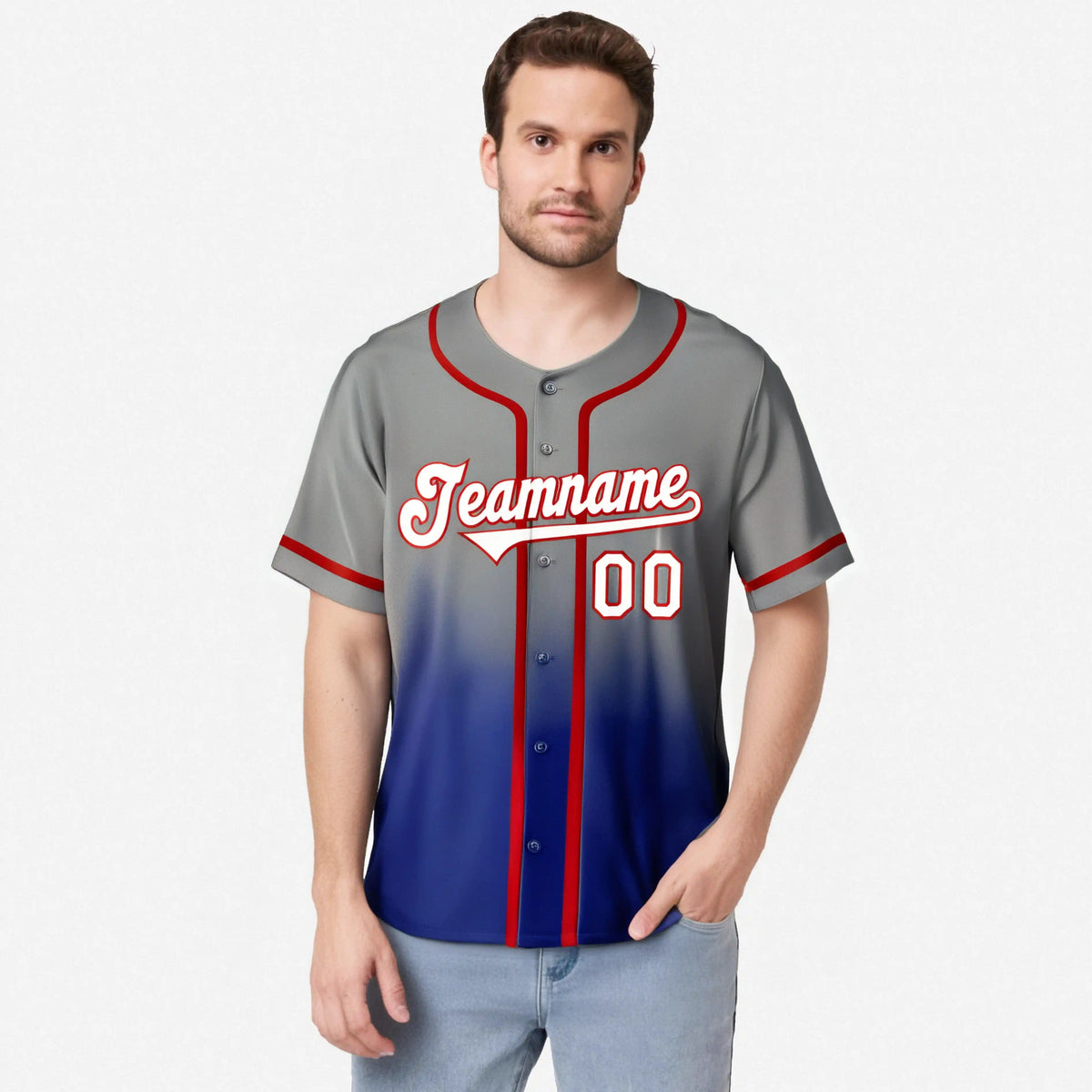 Custom Gray Royal Blue Red Authentic Fade Fashion Baseball Jersey