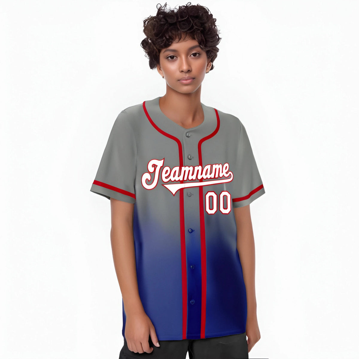 Custom Gray Royal Blue Red Authentic Fade Fashion Baseball Jersey