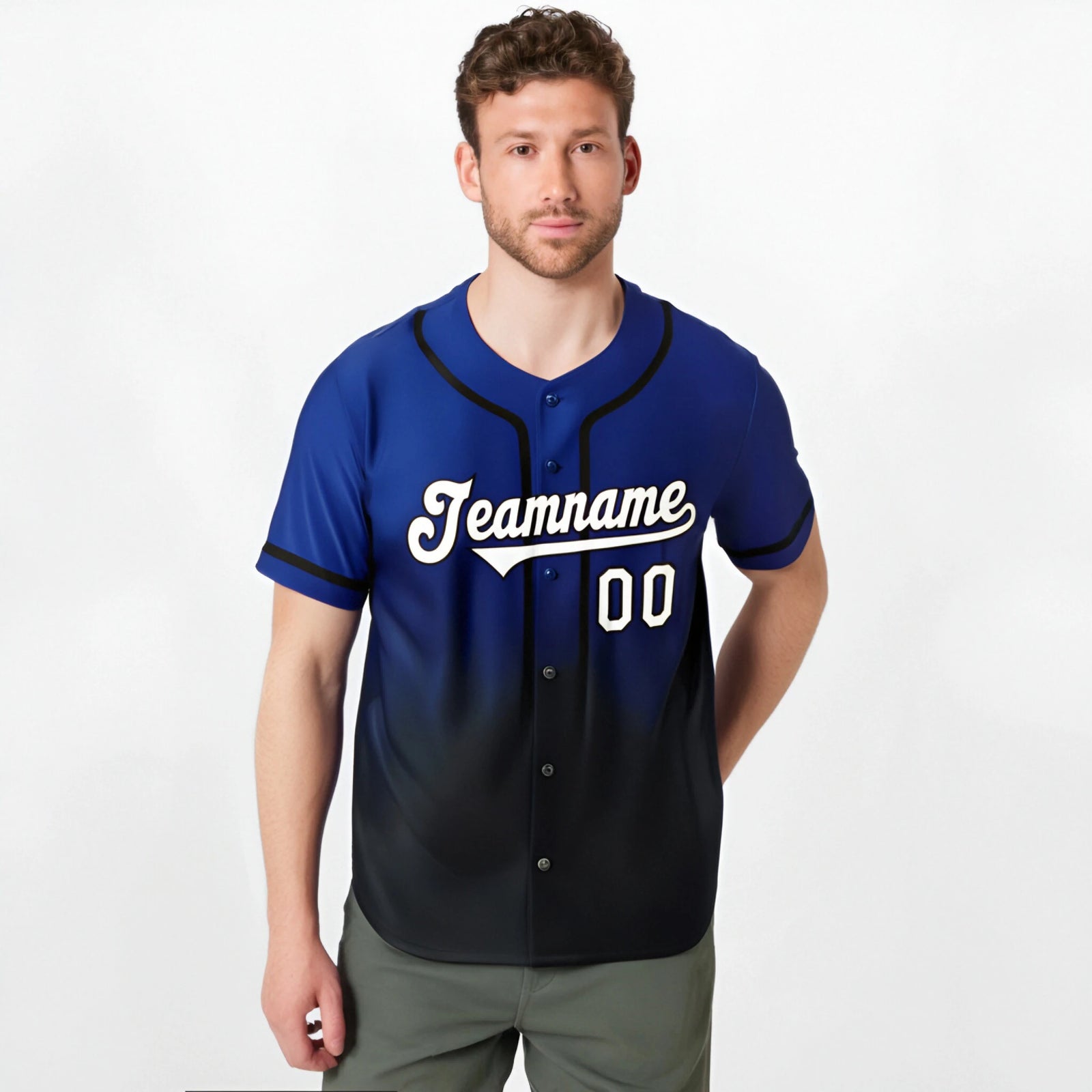 Custom Royal Blue Black-White Authentic Fade Fashion Baseball Jersey