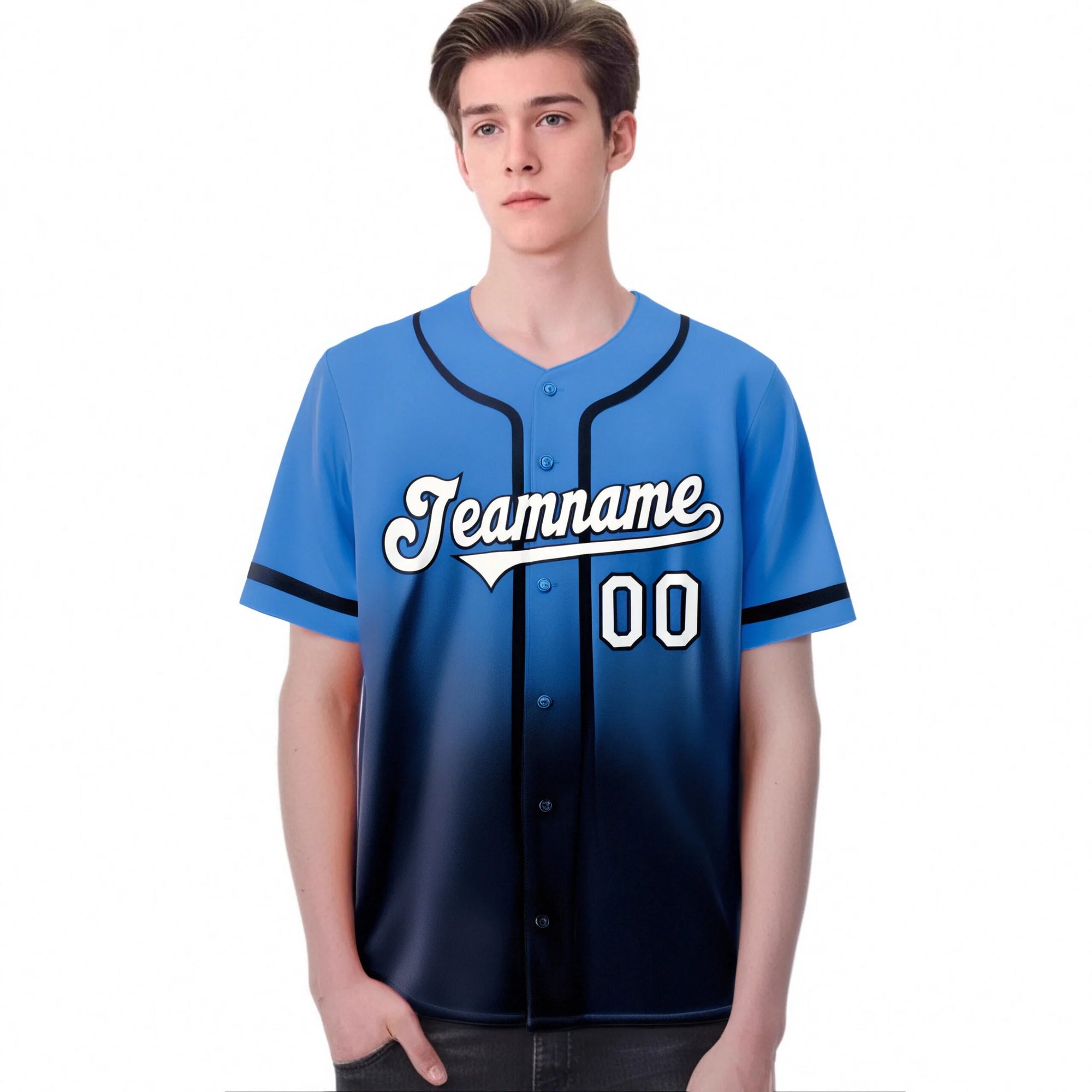 Custom Blue Navy-White Authentic Fade Fashion Baseball Jersey