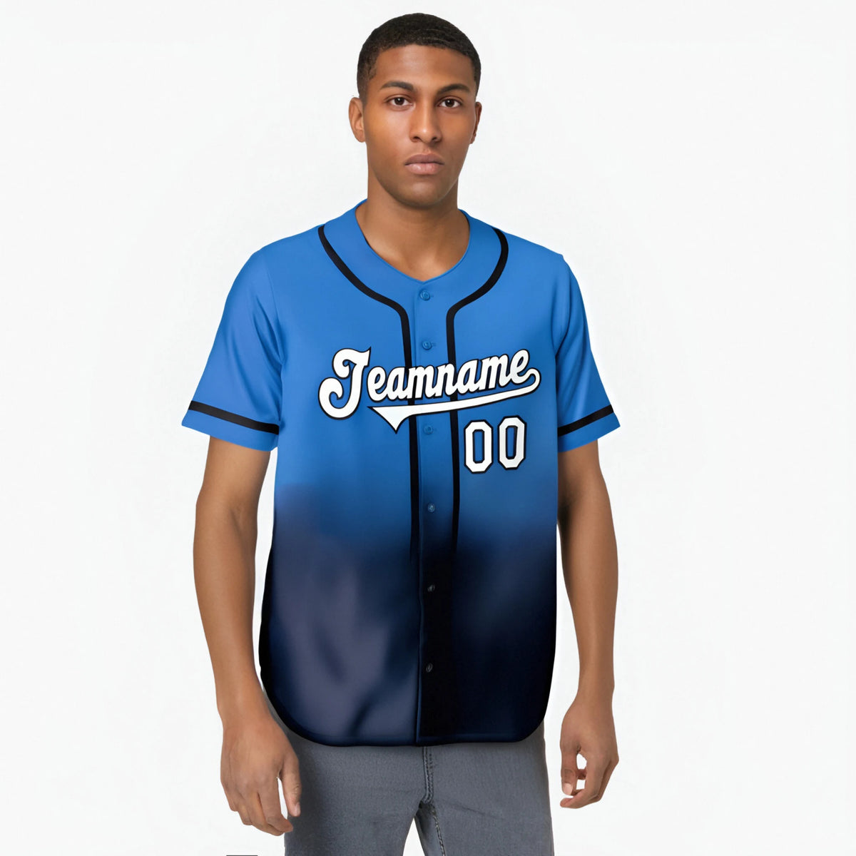 Custom Blue Navy-White Authentic Fade Fashion Baseball Jersey