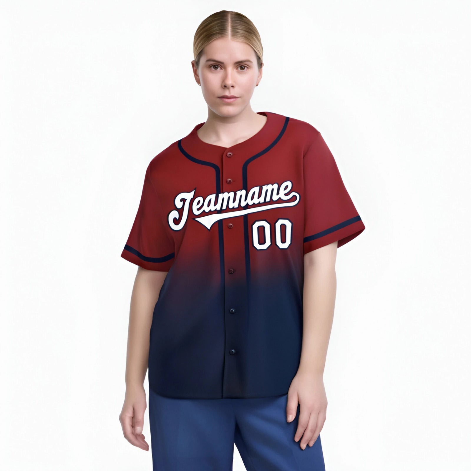 Custom Scarlet Navy-White Authentic Fade Fashion Baseball Jersey