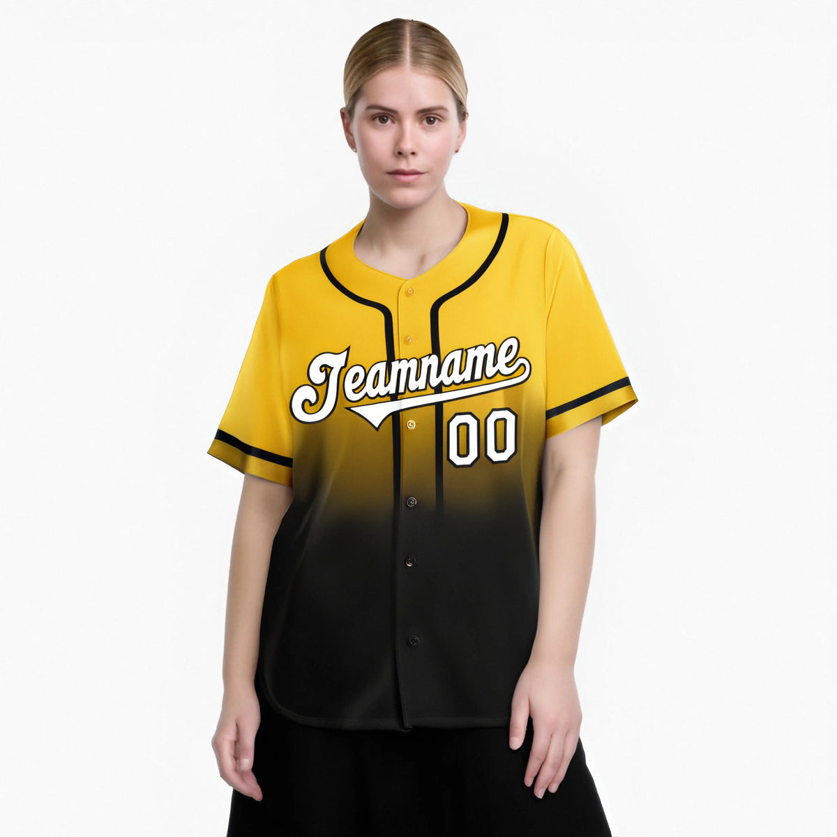 Custom Yellow Black-White Authentic Fade Fashion Baseball Jersey