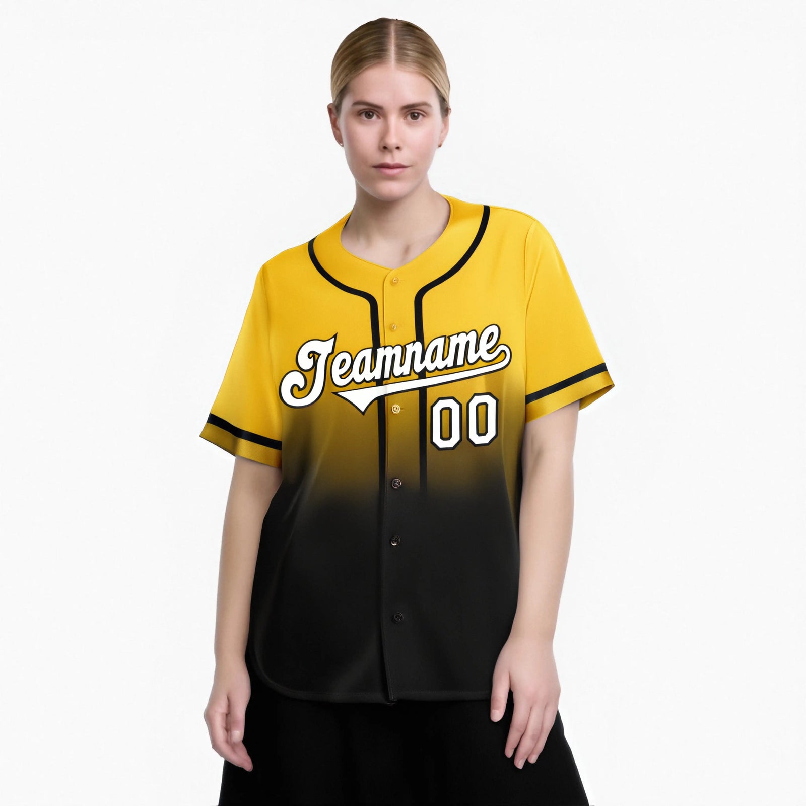 Custom Yellow Black-White Authentic Fade Fashion Baseball Jersey