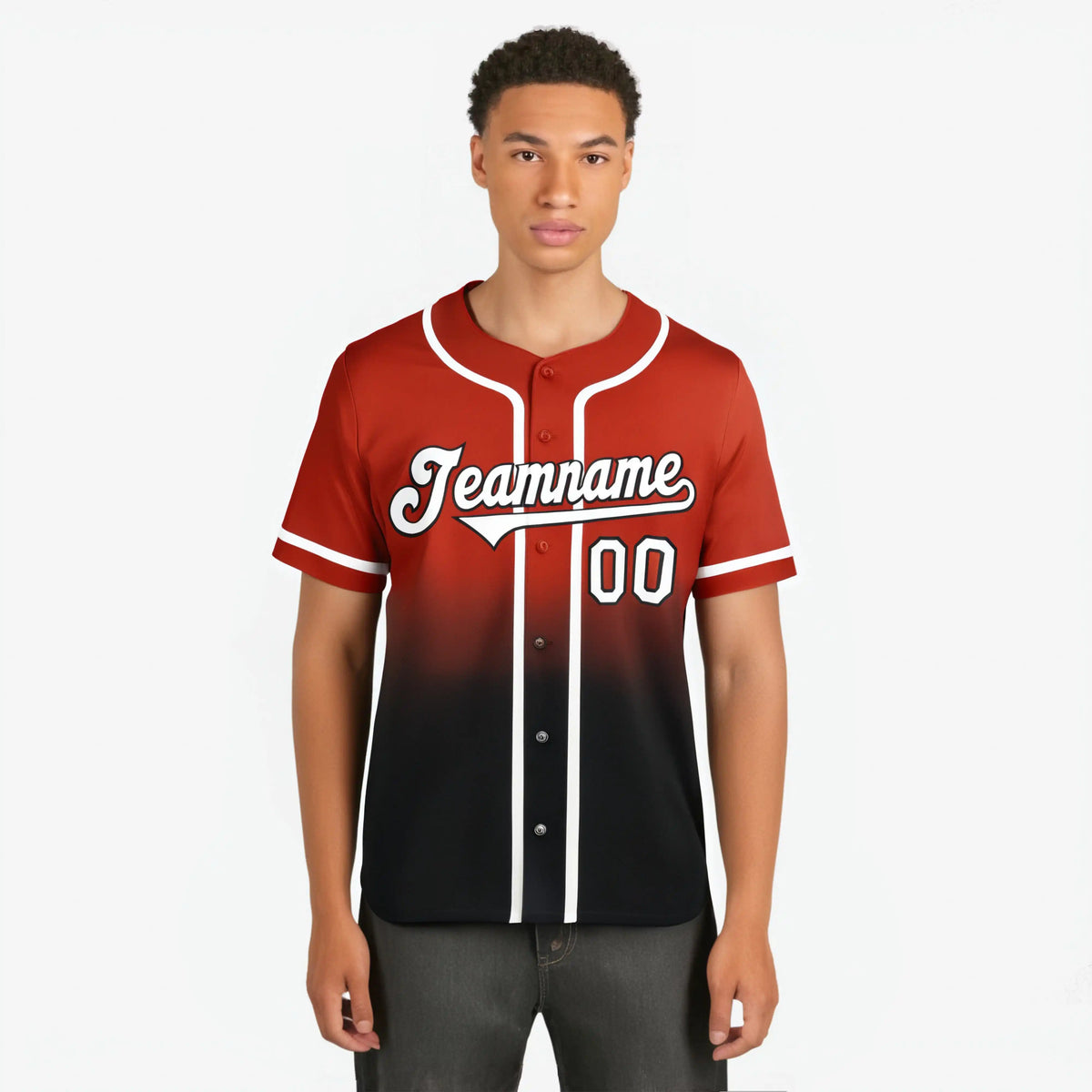 Custom Red Black-White Authentic Fade Fashion Baseball Jersey