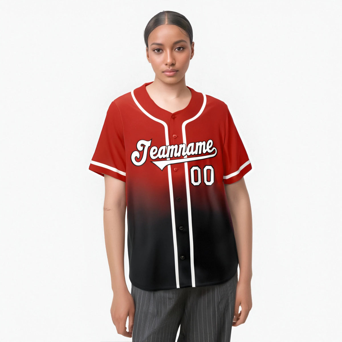 Custom Red Black-White Authentic Fade Fashion Baseball Jersey