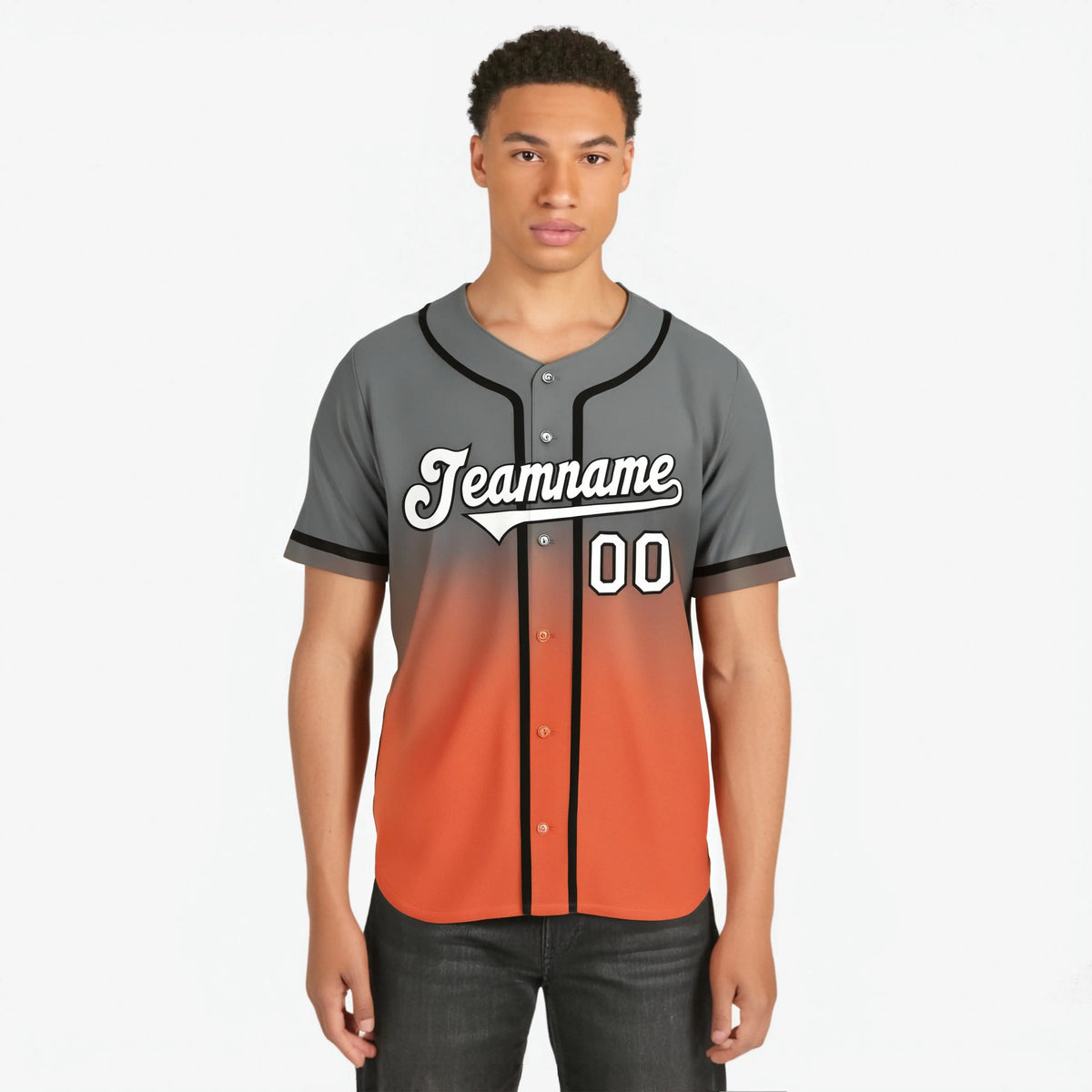 Custom Gray Orange-White Authentic Fade Fashion Baseball Jersey