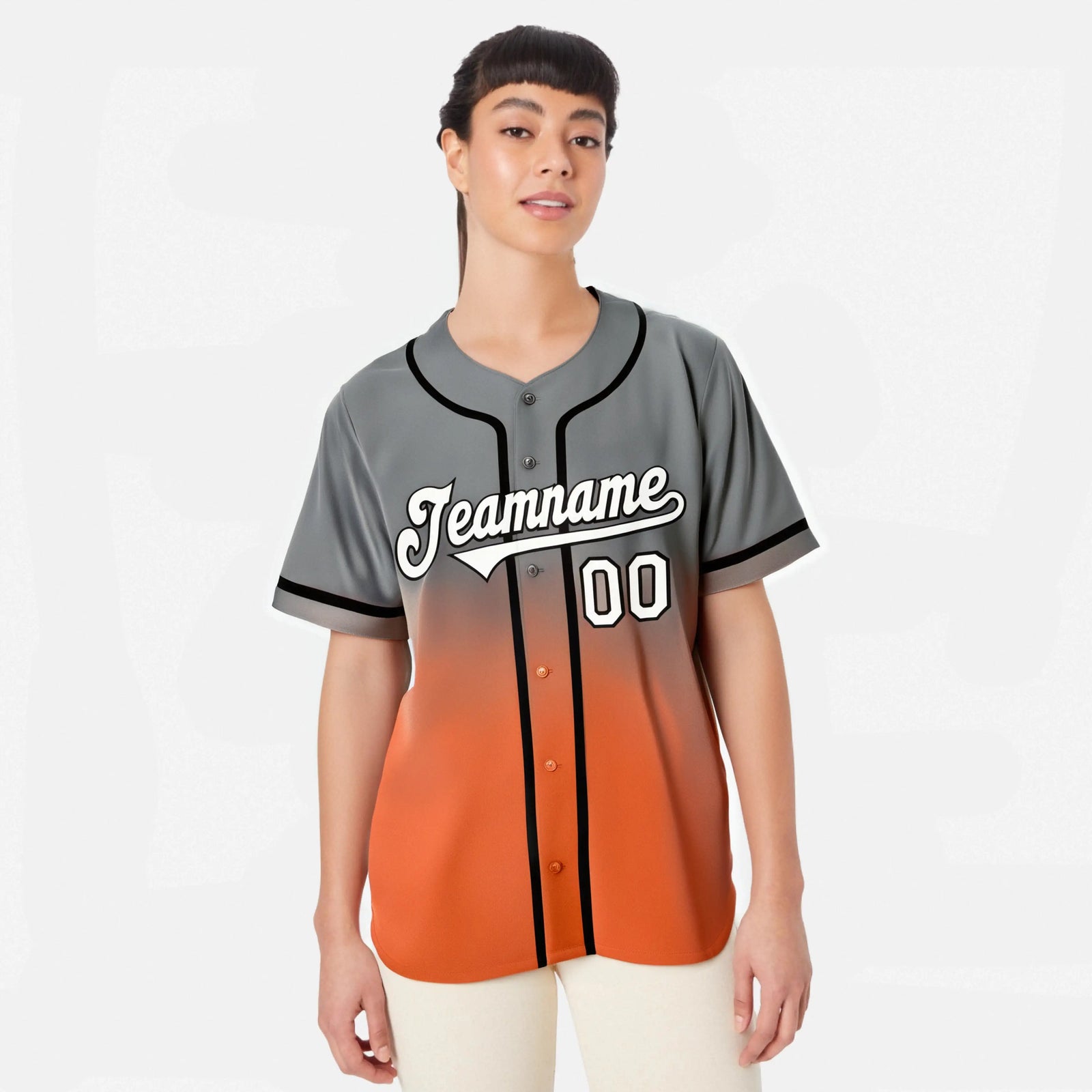 Custom Gray Orange-White Authentic Fade Fashion Baseball Jersey