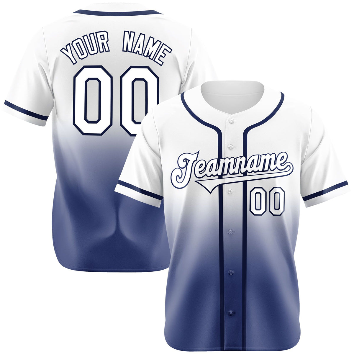 Custom Whit Blue Authentic Fade Fashion Baseball Jersey