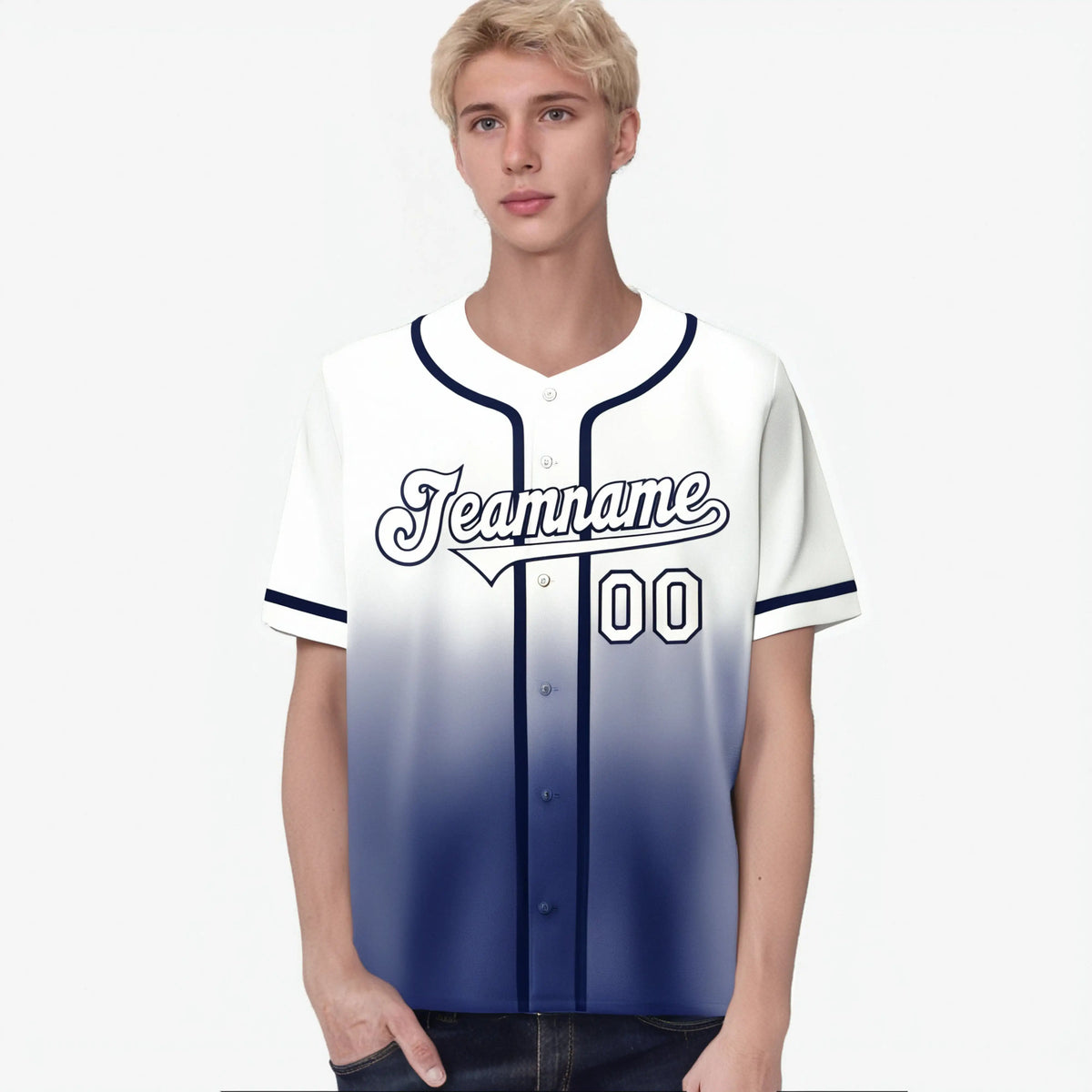 Custom Whit Blue Authentic Fade Fashion Baseball Jersey