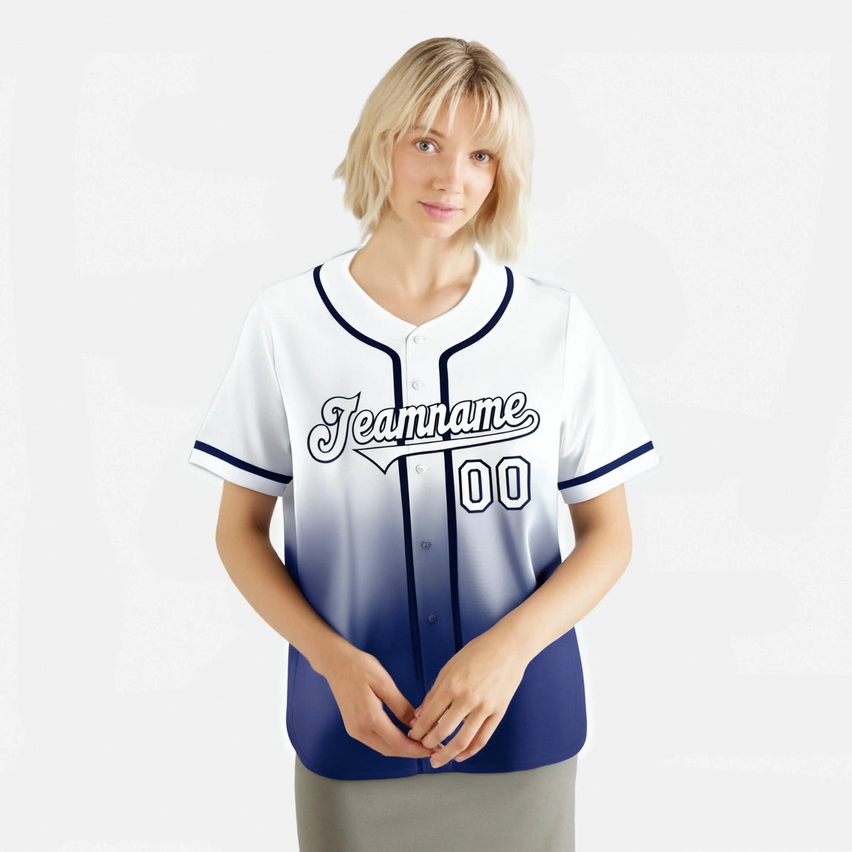 Custom Whit Blue Authentic Fade Fashion Baseball Jersey