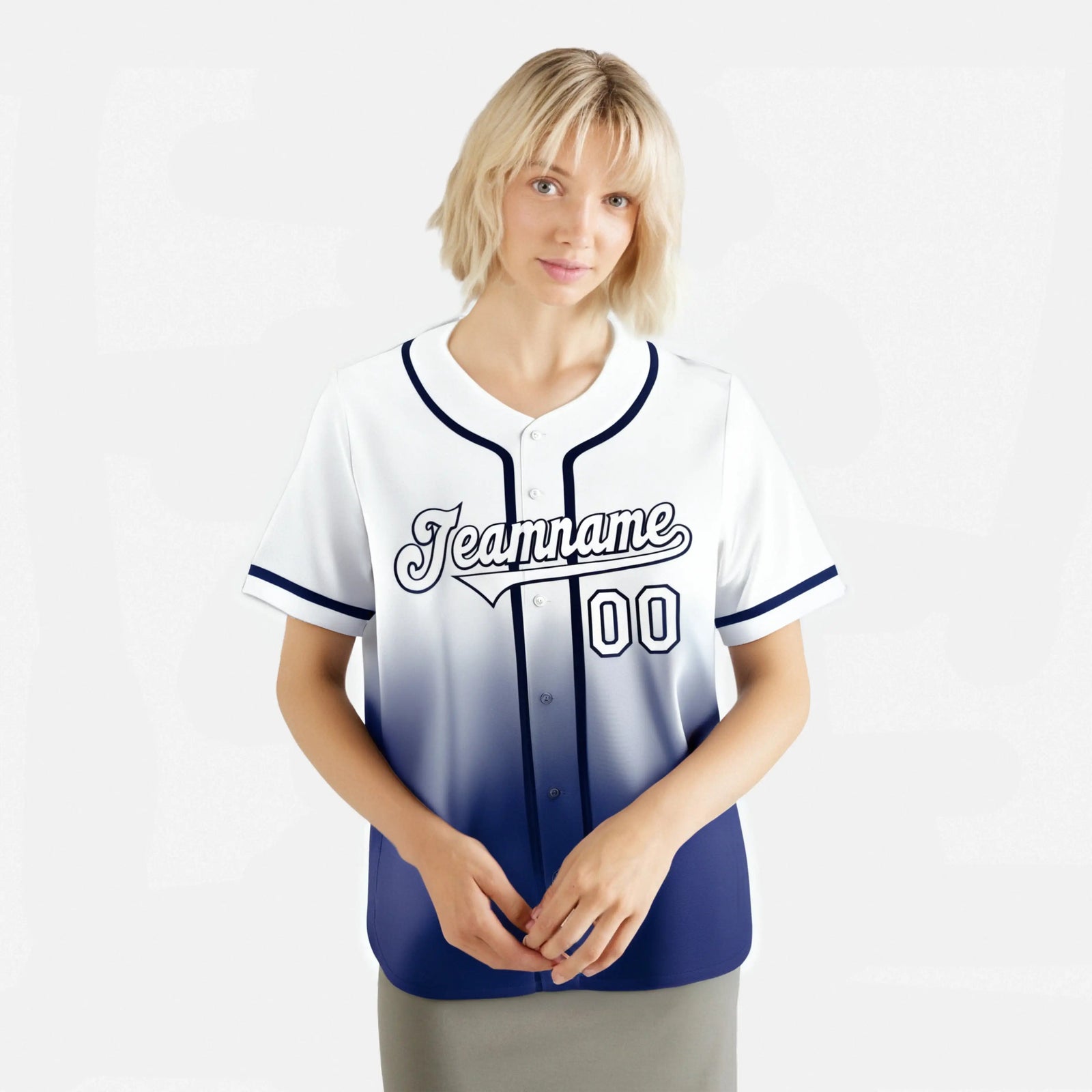 Custom Whit Blue Authentic Fade Fashion Baseball Jersey