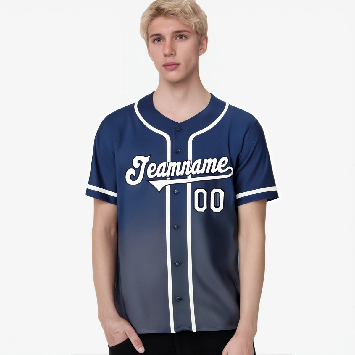 Custom Blue Navy-White Authentic Fade Fashion Baseball Jersey