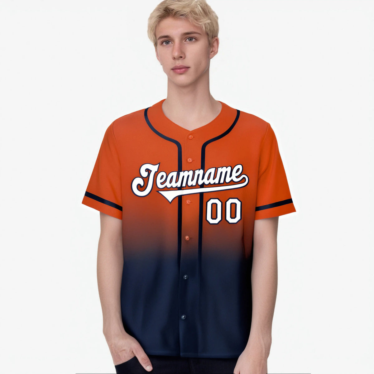 Custom Orange Navy-White Authentic Fade Fashion Baseball Jersey