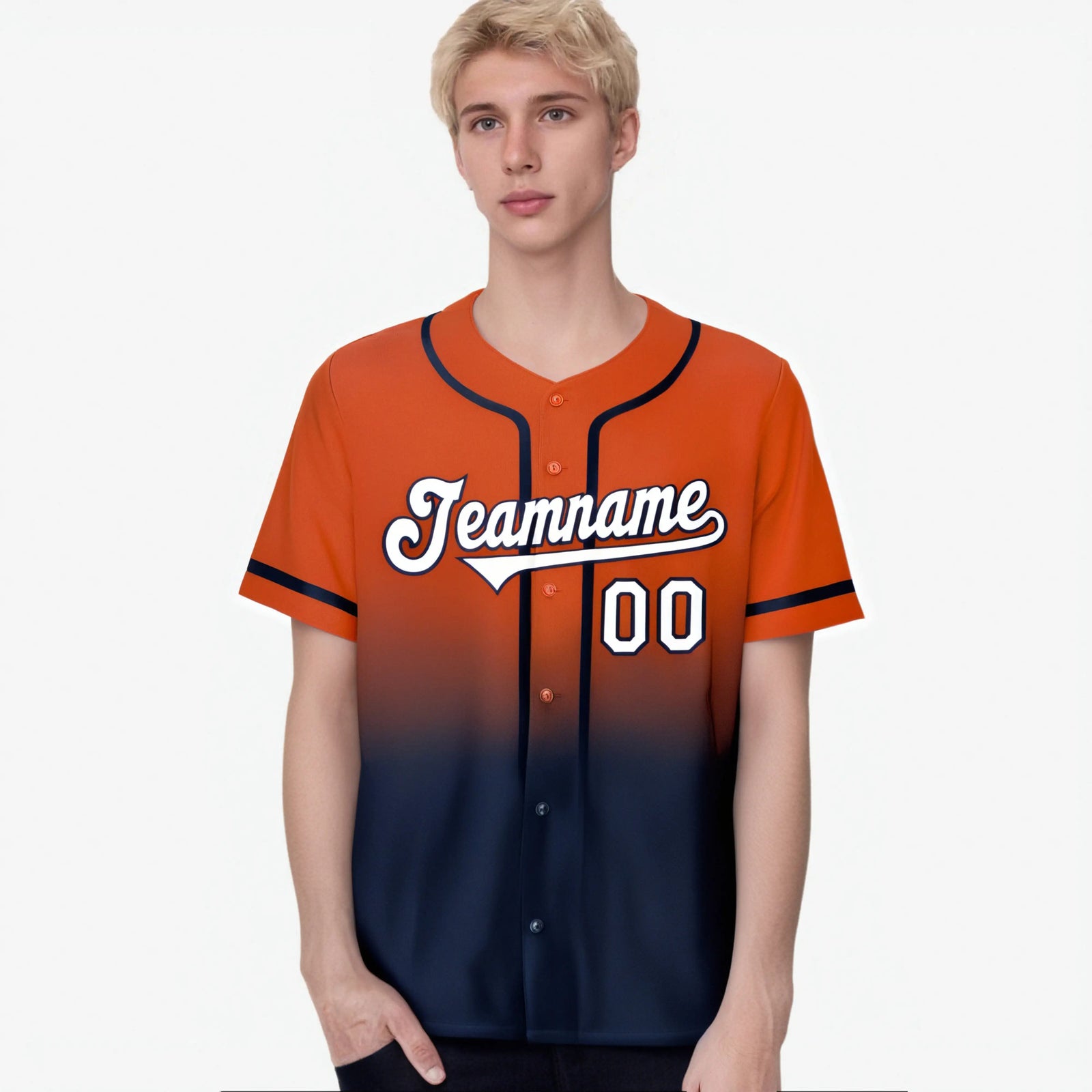 Custom Orange Navy-White Authentic Fade Fashion Baseball Jersey
