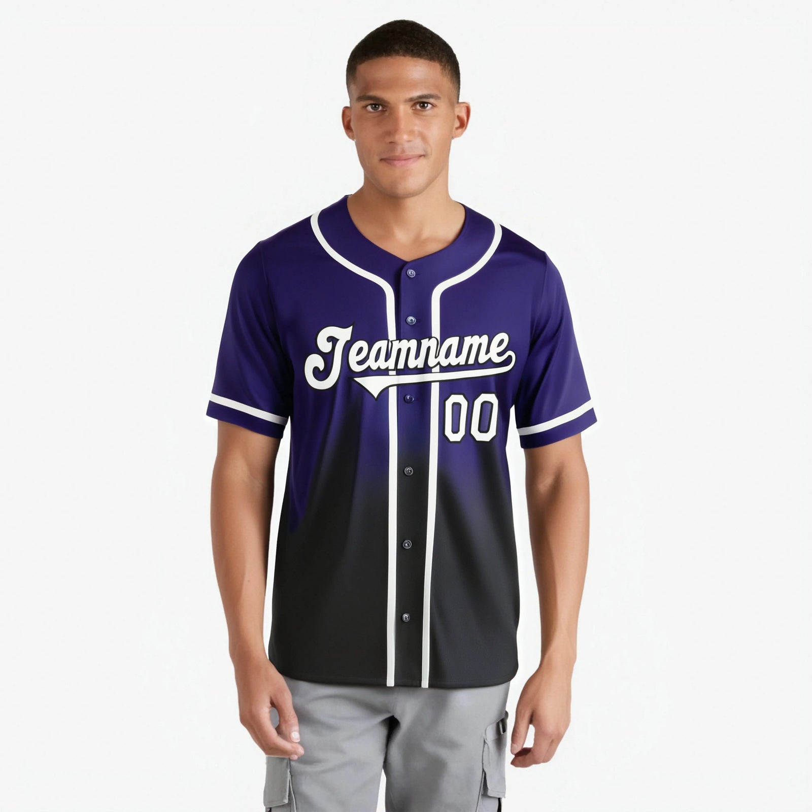 Custom Purple Black-White Authentic Fade Fashion Baseball Jersey