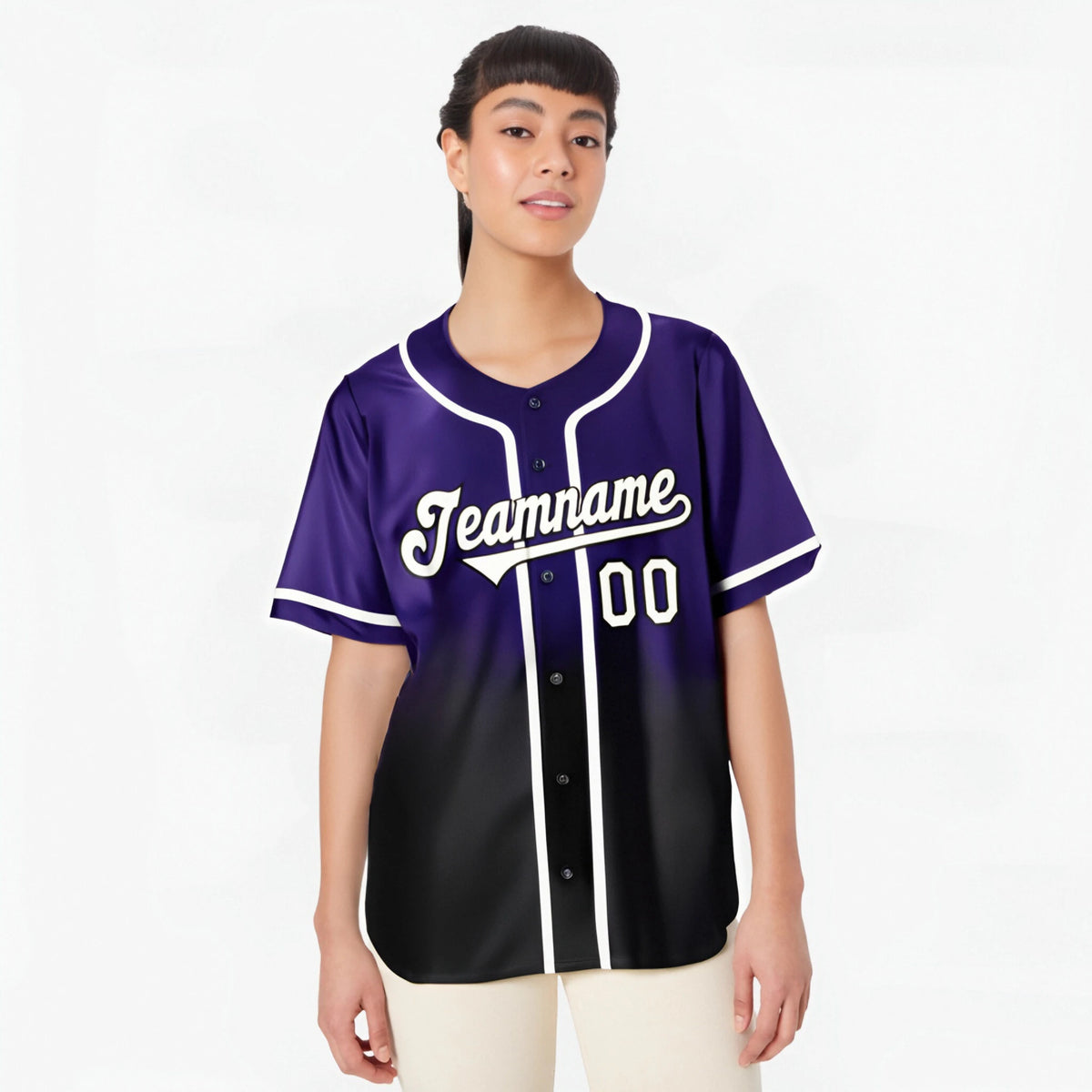 Custom Purple Black-White Authentic Fade Fashion Baseball Jersey