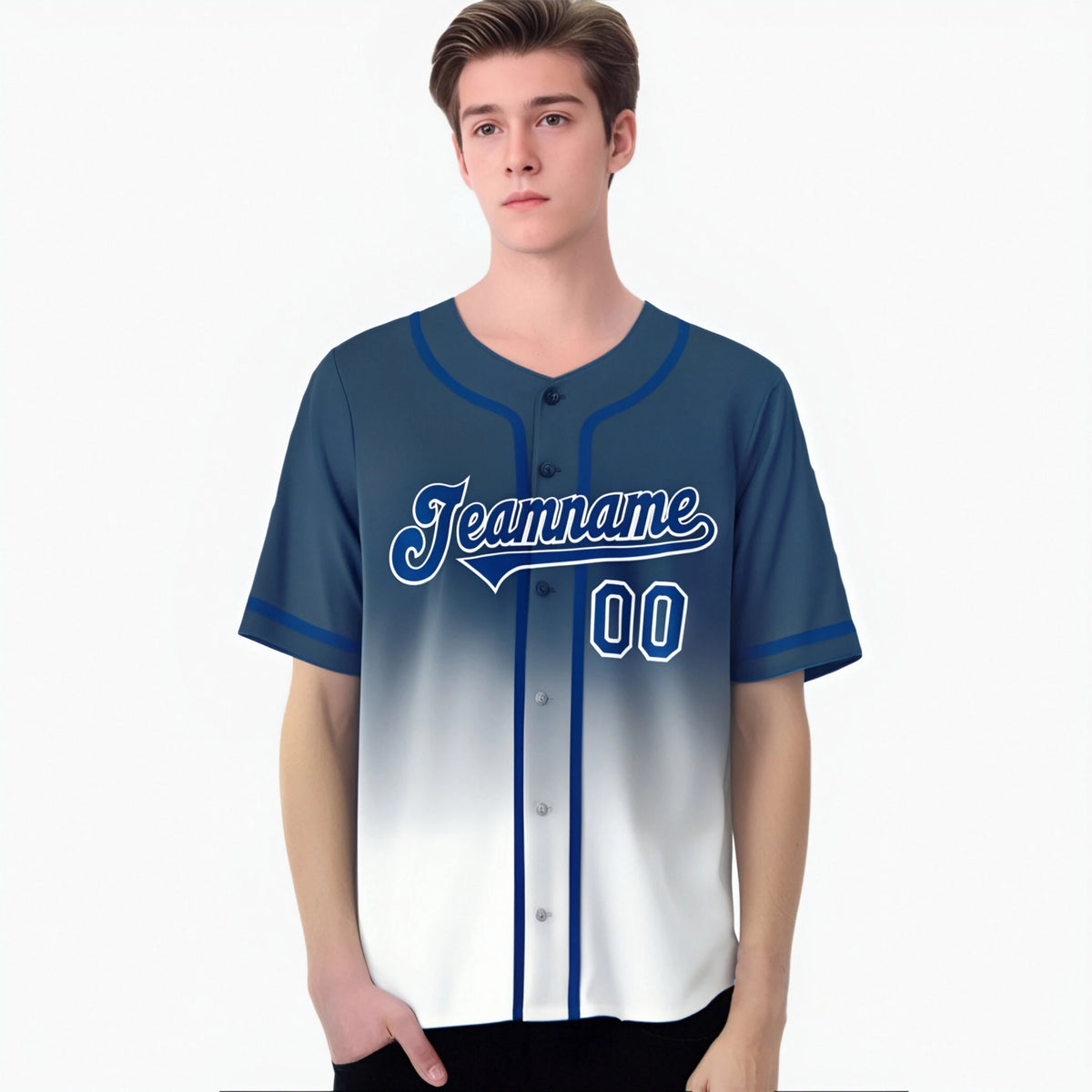 Custom Blue White Authentic Fade Fashion Baseball Jersey