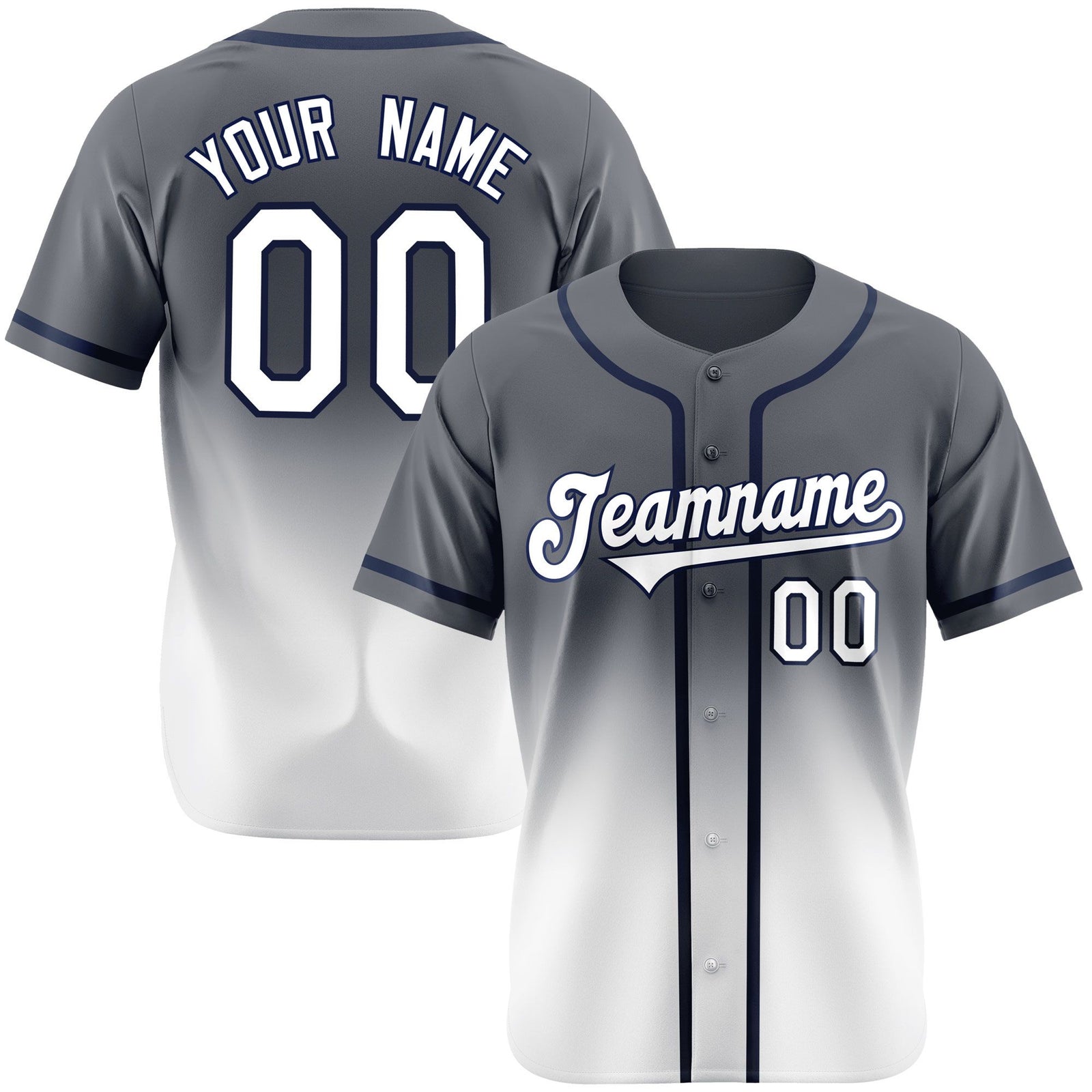 Custom Dark Gray White Authentic Fade Fashion Baseball Jersey