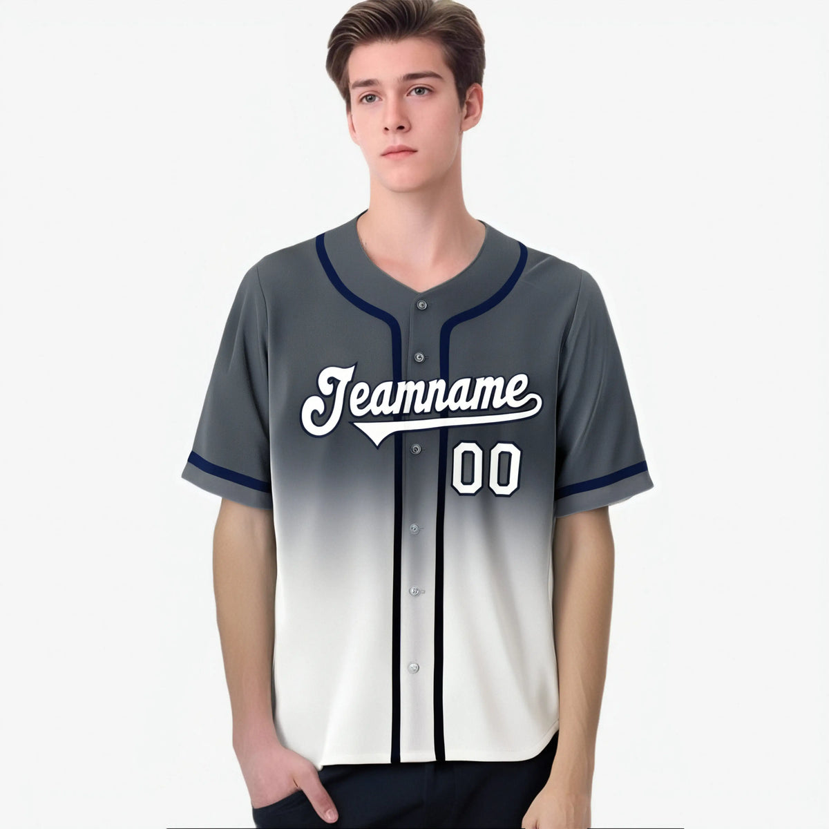 Custom Dark Gray White Authentic Fade Fashion Baseball Jersey