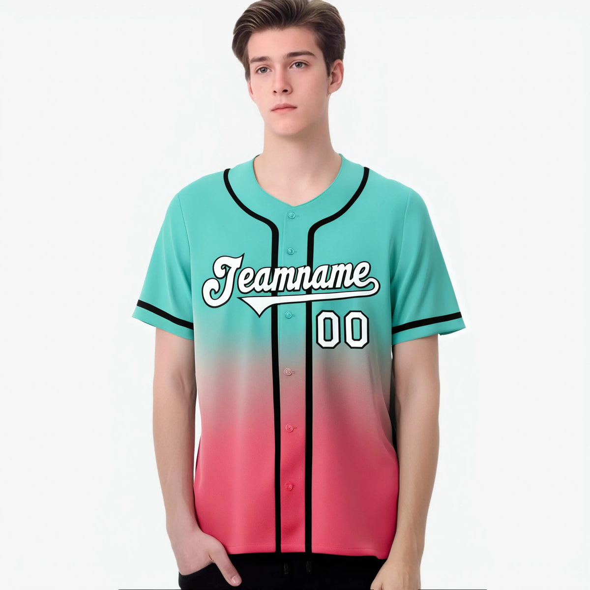 Custom Bright Green Red-Black Authentic Fade Fashion Baseball Jersey